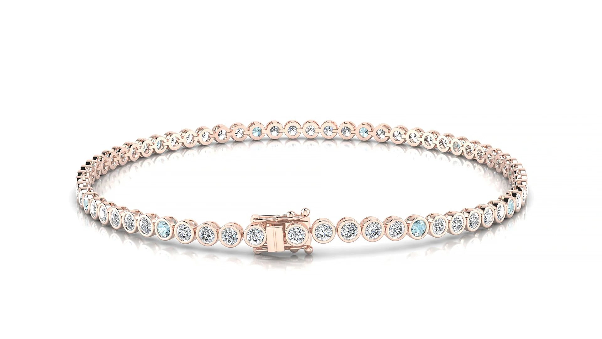 Avila 1-5 | 18k Rose Gold 2 mm Round Natural Aquamarine & Diamond Tennis Bracelet