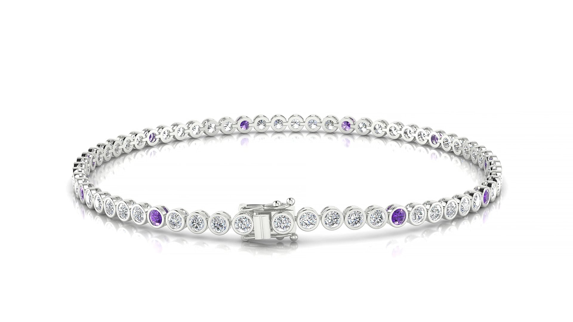 Avila 1-5 | 18k White Gold 2 mm Round Natural Amethyst & Diamond 15 cm Tennis Bracelet
