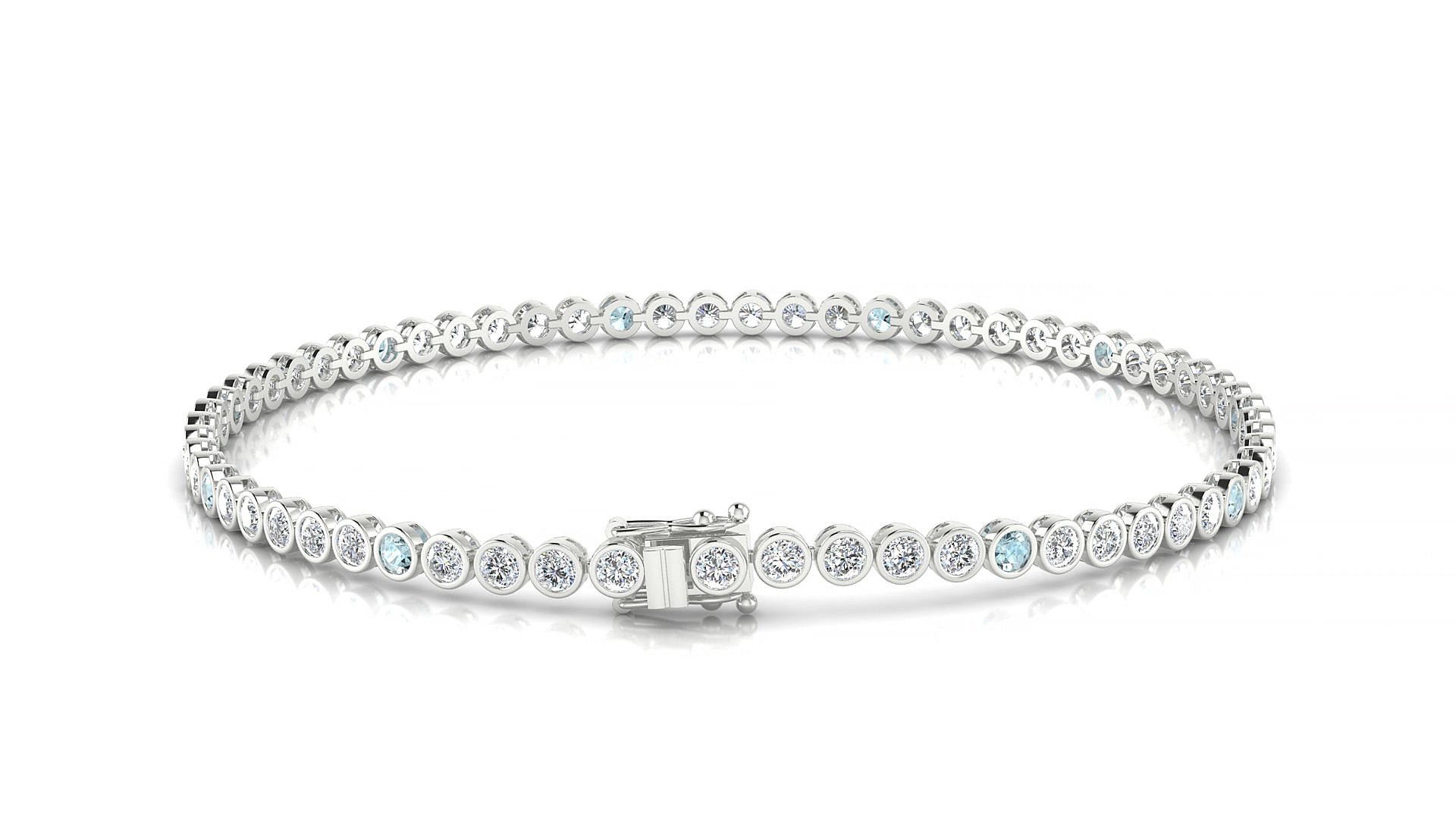 Avila 1-5 | 18k White Gold 2 mm Round Natural Aquamarine & Diamond 20 cm Tennis Bracelet