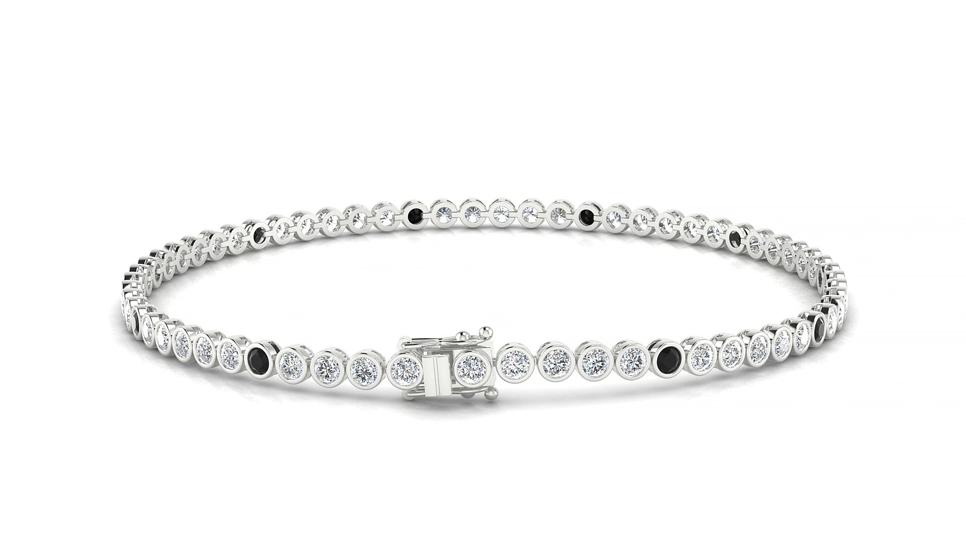 Avila 1-5 | 18k White Gold 2 mm Round Natural Black Diamond & Diamond 18 cm Tennis Bracelet