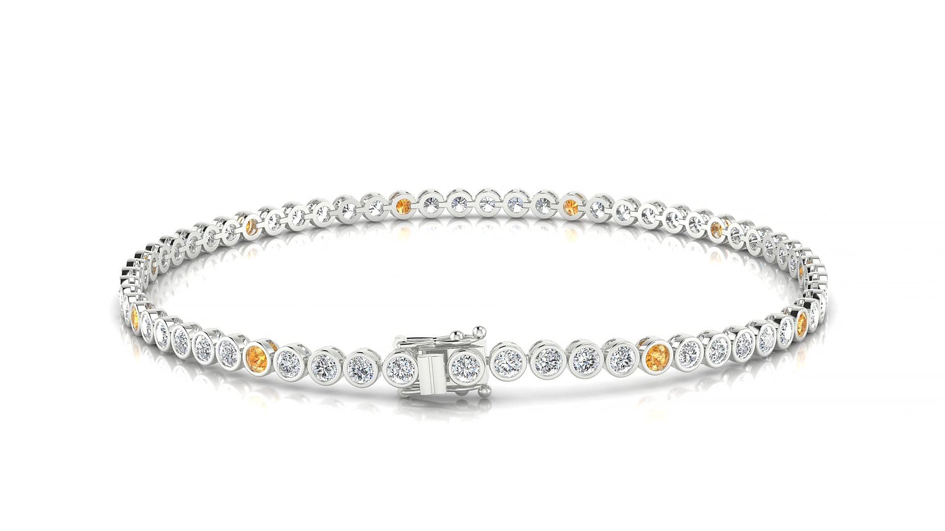 Avila 1-5 | 18k White Gold 2 mm Round Natural Citrine & Diamond 15 cm Tennis Bracelet