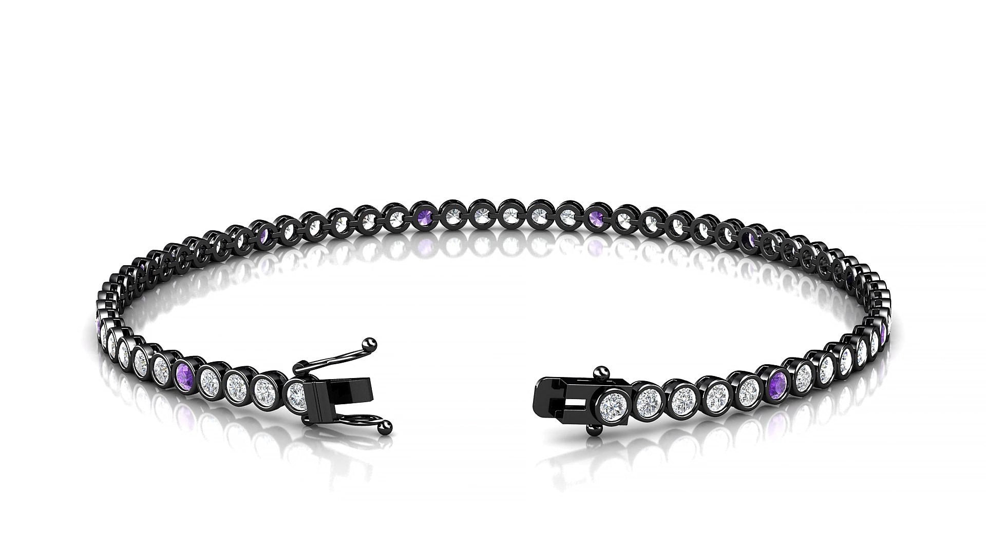 Avila 1-5 | 18k Black Gold 2 mm Round Natural Amethyst & Diamond 15 cm Tennis Bracelet