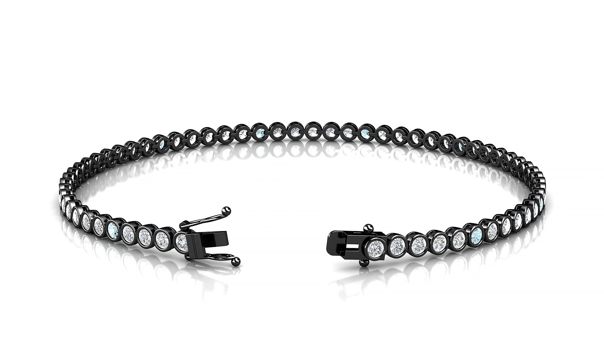 Avila 1-5 | 18k Black Gold 2 mm Round Natural Aquamarine & Diamond 15 cm Tennis Bracelet