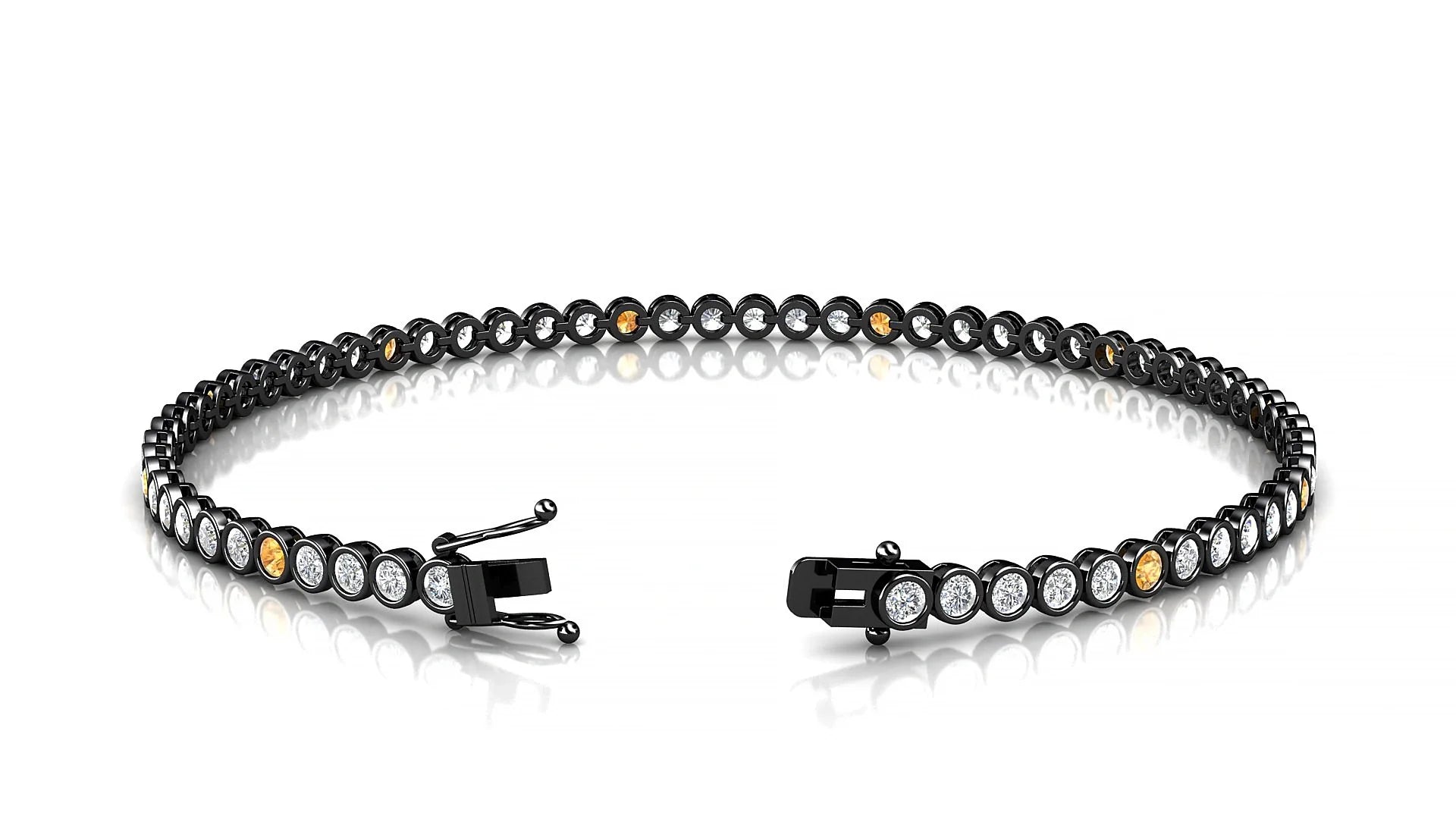 Avila 1-5 | 18k Black Gold 2 mm Round Natural Citrine & Diamond Tennis Bracelet