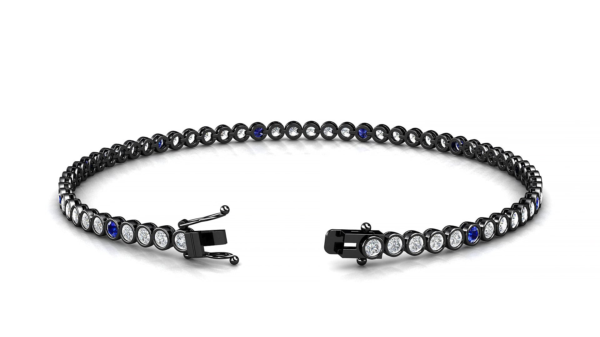 Avila 1-5 | 18k Black Gold 2 mm Round Natural Sapphire & Diamond 15 cm Tennis Bracelet