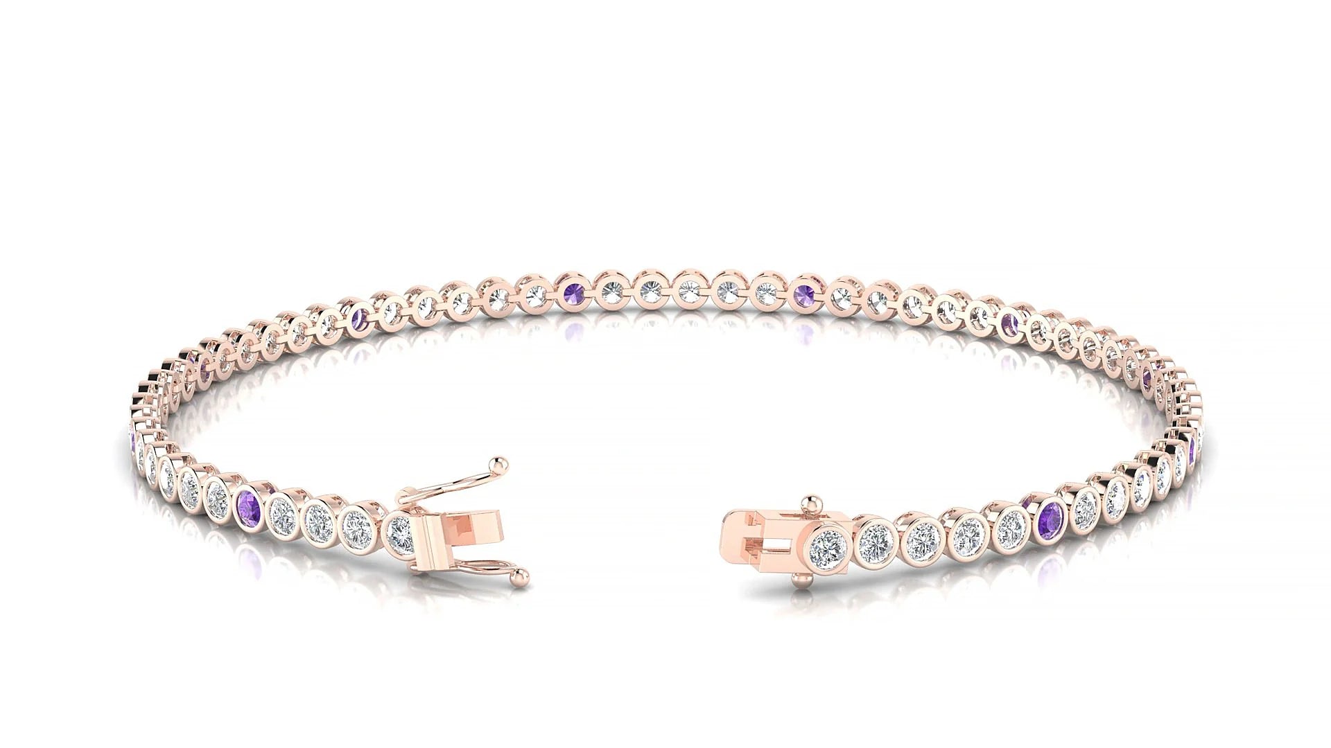 Avila 1-5 | 18k Rose Gold 2 mm Round Natural Amethyst & Diamond Tennis Bracelet