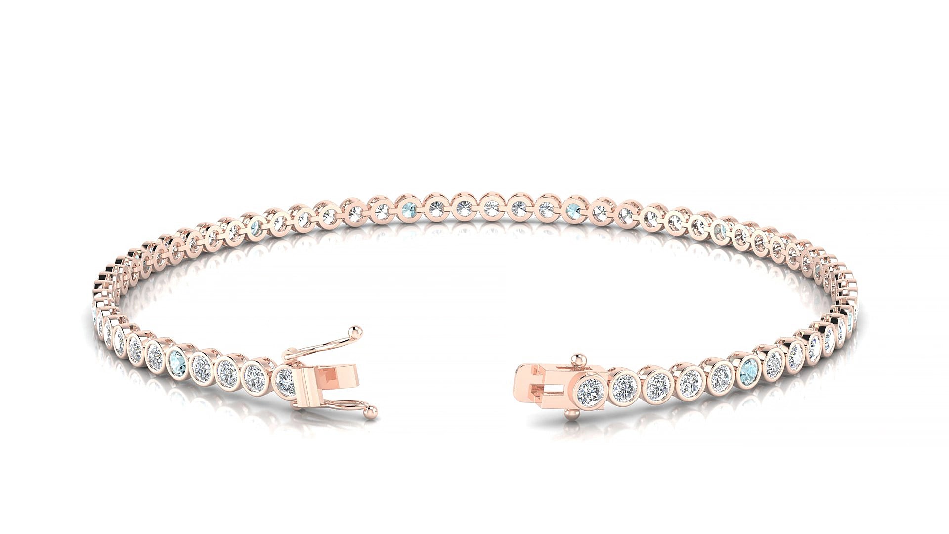 Avila 1-5 | 18k Rose Gold 2 mm Round Natural Aquamarine & Diamond 15 cm Tennis Bracelet