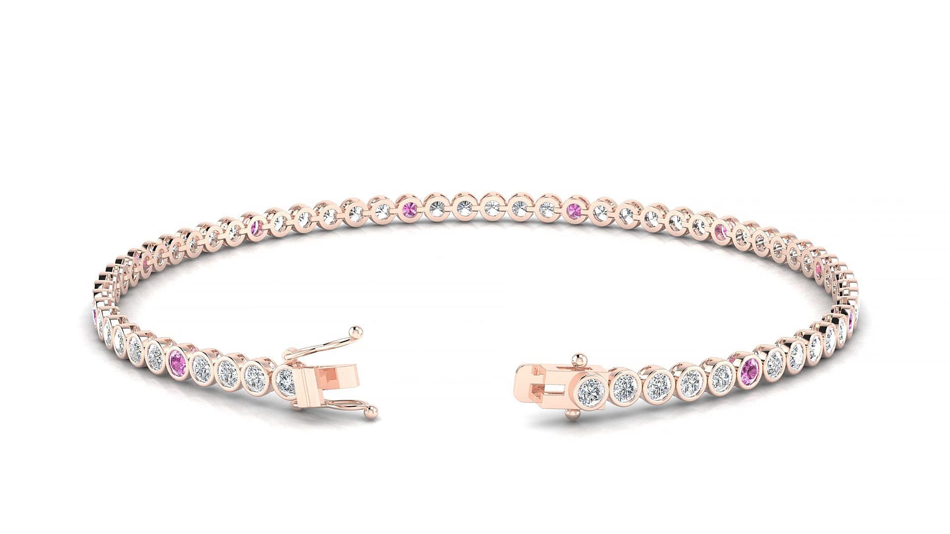 Avila 1-5 | 18k Rose Gold 2 mm Round Natural Pink Sapphire & Diamond 17 cm Tennis Bracelet