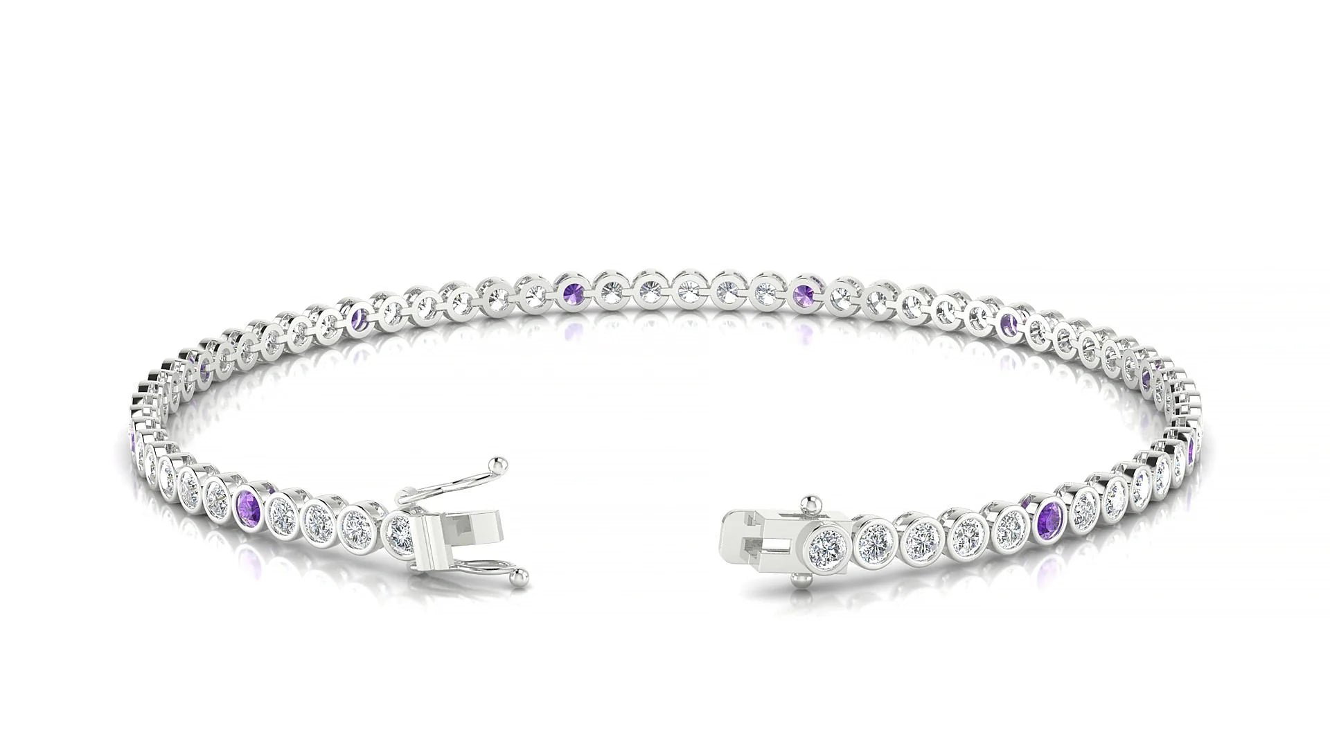 Avila 1-5 | 18k White Gold 2 mm Round Natural Amethyst & Diamond Tennis Bracelet