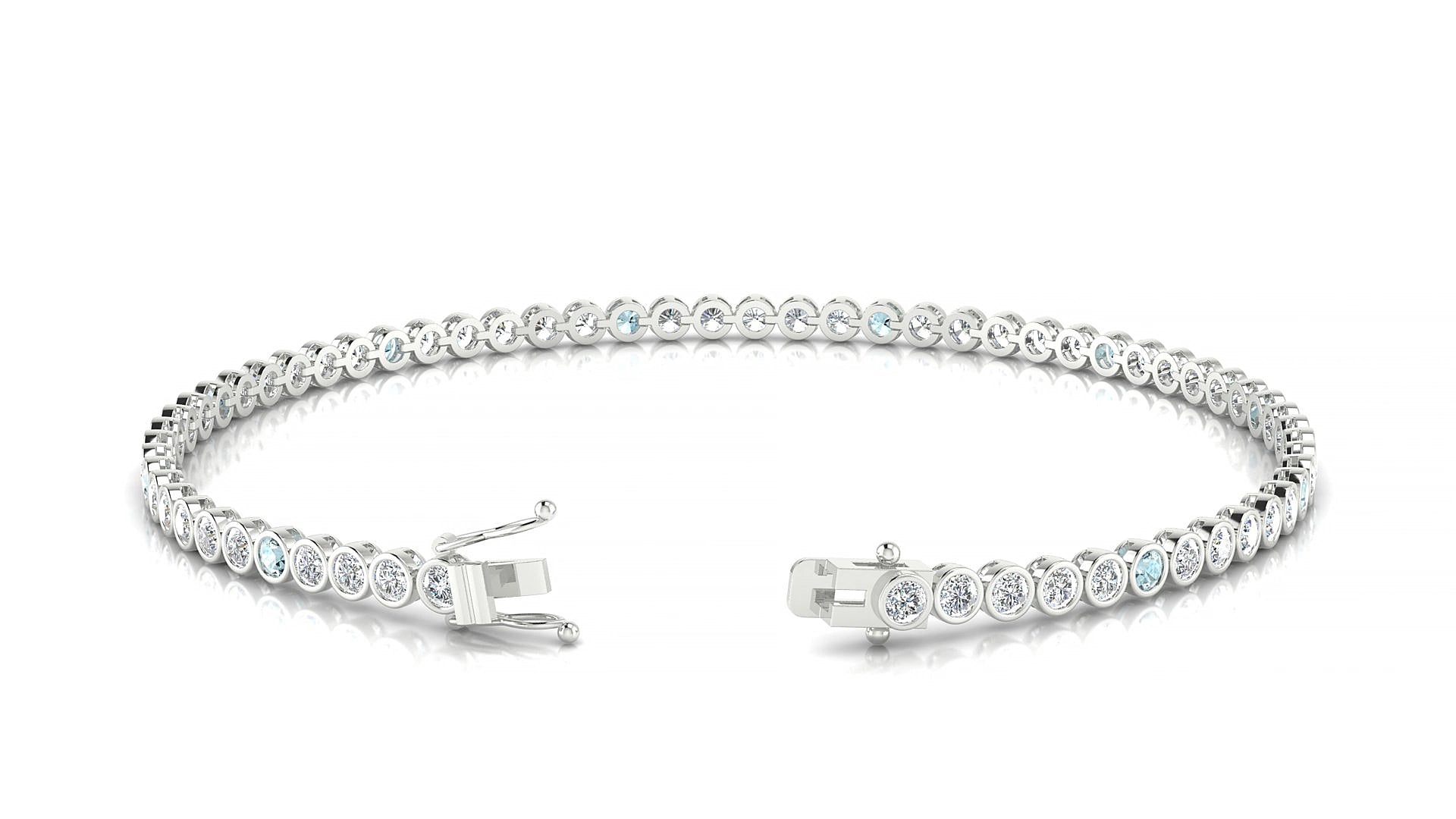 Avila 1-5 | 18k White Gold 2 mm Round Natural Aquamarine & Diamond 15 cm Tennis Bracelet