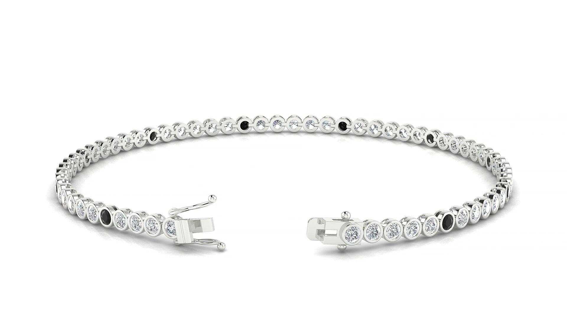 Avila 1-5 | 18k White Gold 2 mm Round Natural Black Diamond & Diamond 17 cm Tennis Bracelet