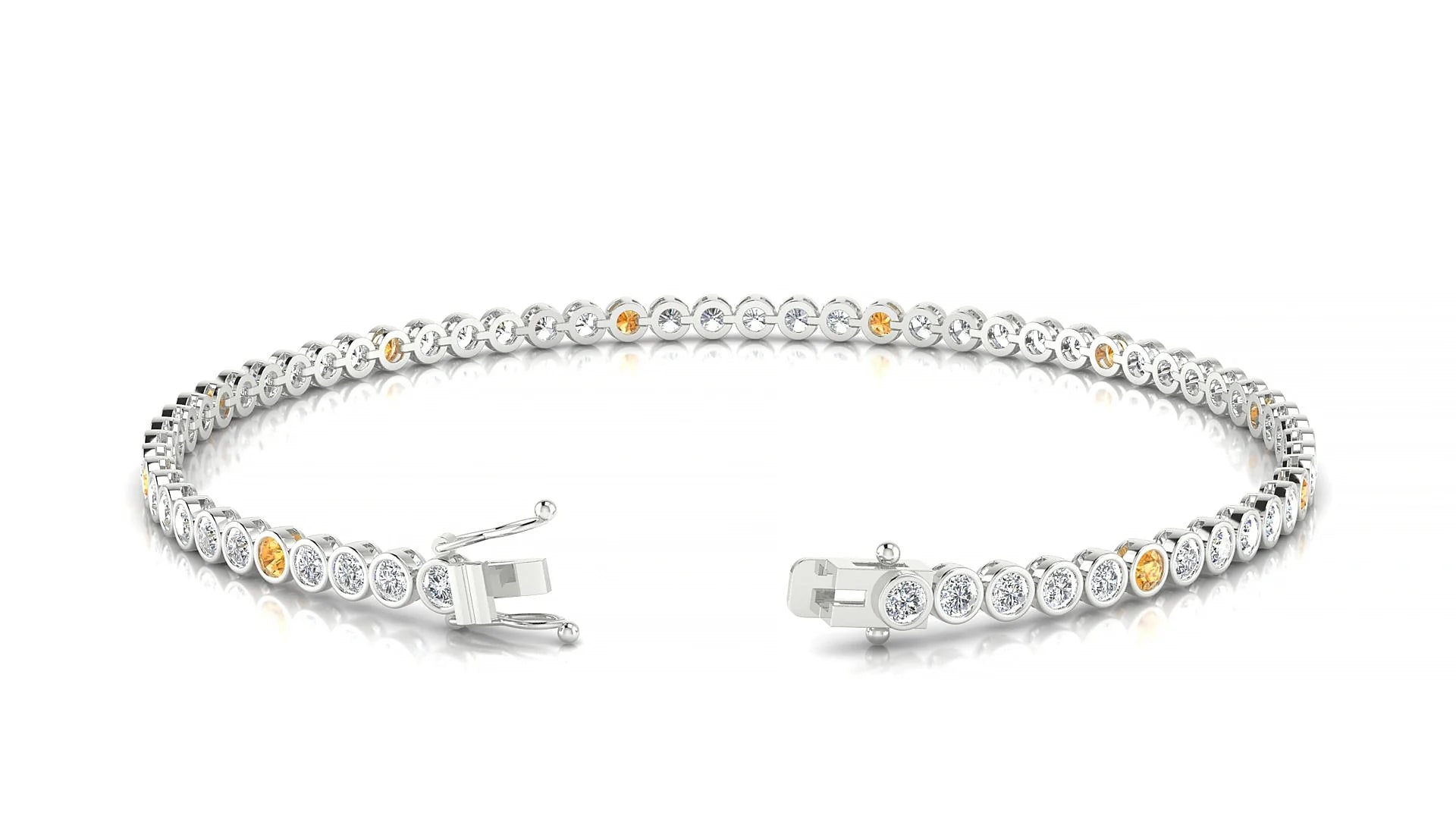 Avila 1-5 | 18k White Gold 2 mm Round Natural Citrine & Diamond Tennis Bracelet