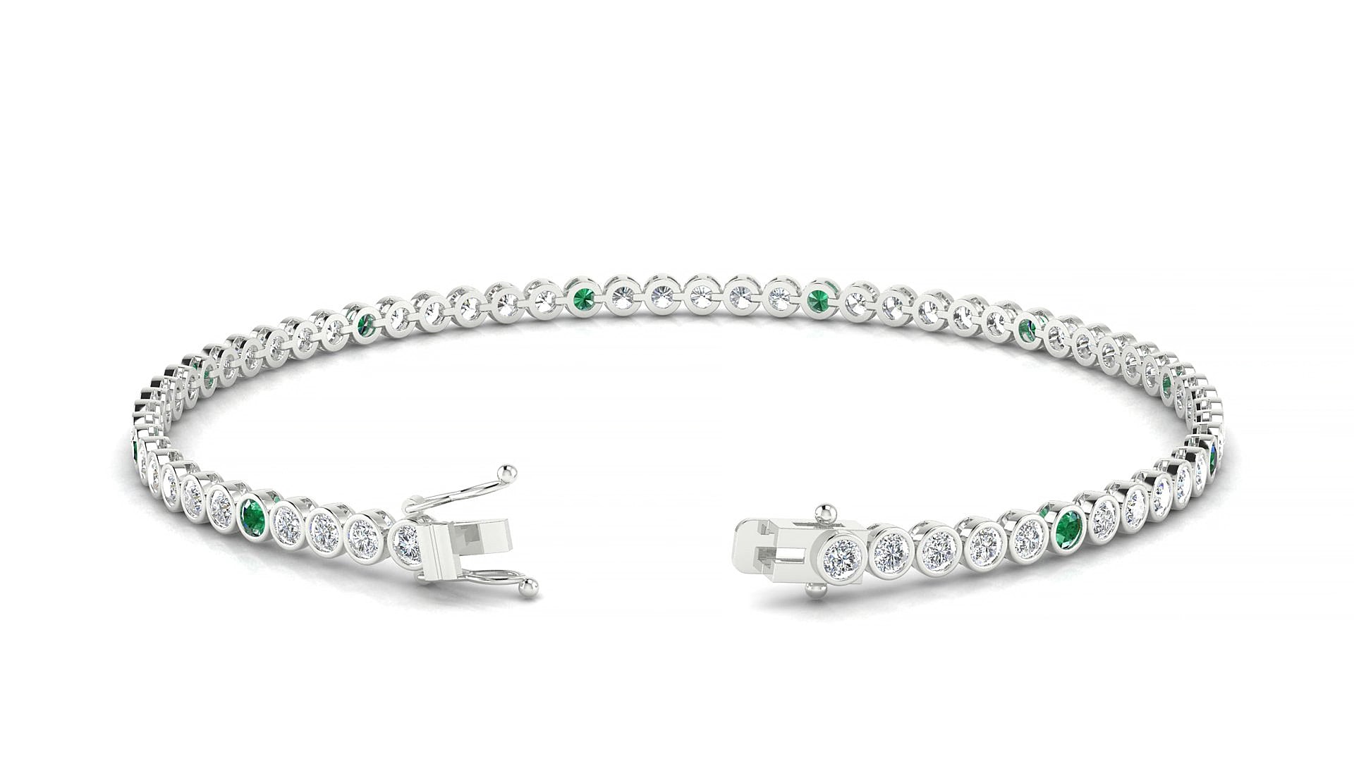 Avila 1-5 | 18k White Gold 2 mm Round Natural Emerald & Diamond 15 cm Tennis Bracelet
