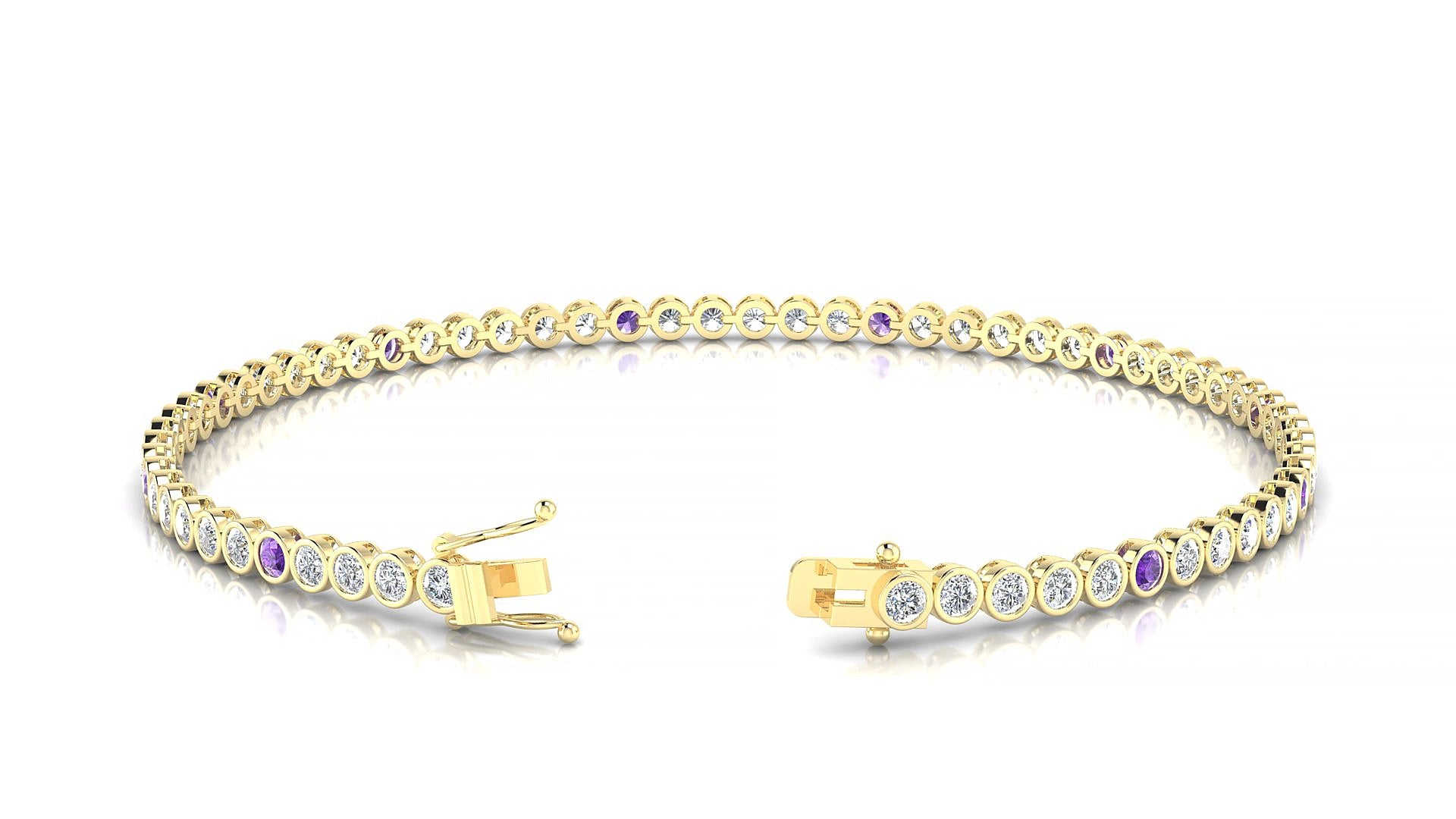 Avila 1-5 | 18k Yellow Gold 2 mm Round Natural Amethyst & Diamond 15 cm Tennis Bracelet