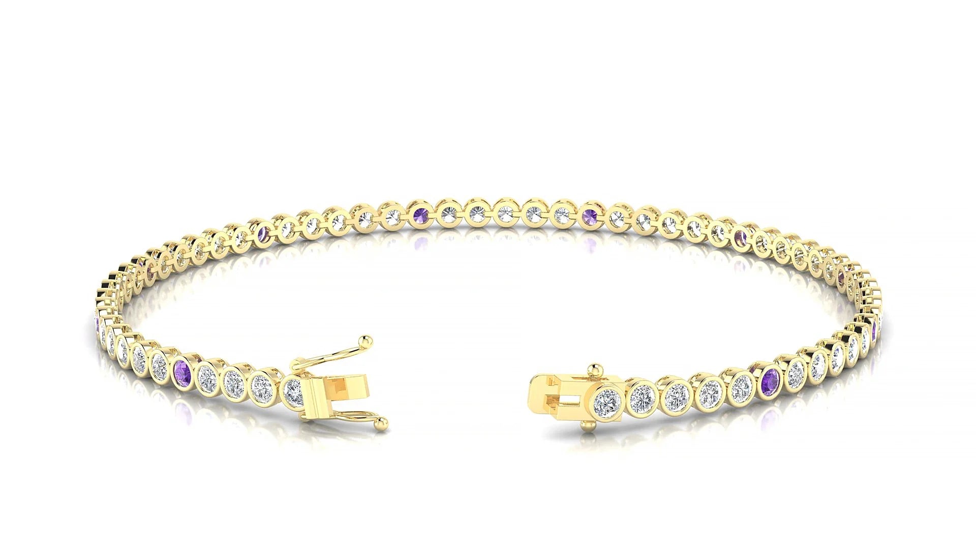 Avila 1-5 | 18k Yellow Gold 2 mm Round Natural Amethyst & Diamond Tennis Bracelet
