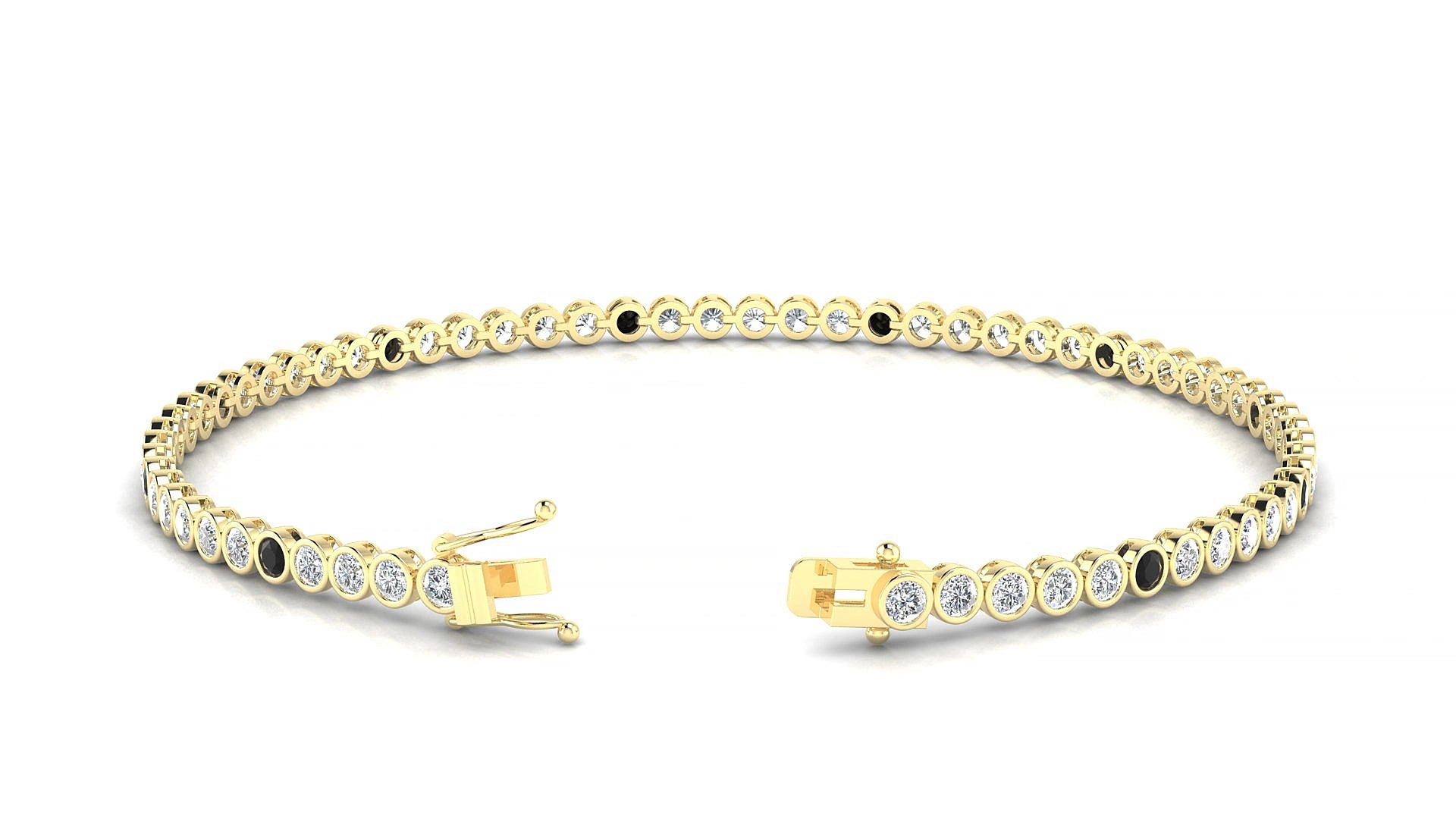 Avila 1-5 | 18k Yellow Gold 2 mm Round Natural Black Diamond & Diamond 20 cm Tennis Bracelet