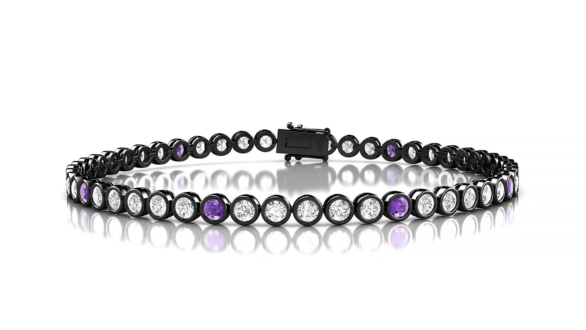 Avila 1-5 | 18k Black Gold 2.5 mm Round Natural Amethyst & Diamond Tennis Bracelet