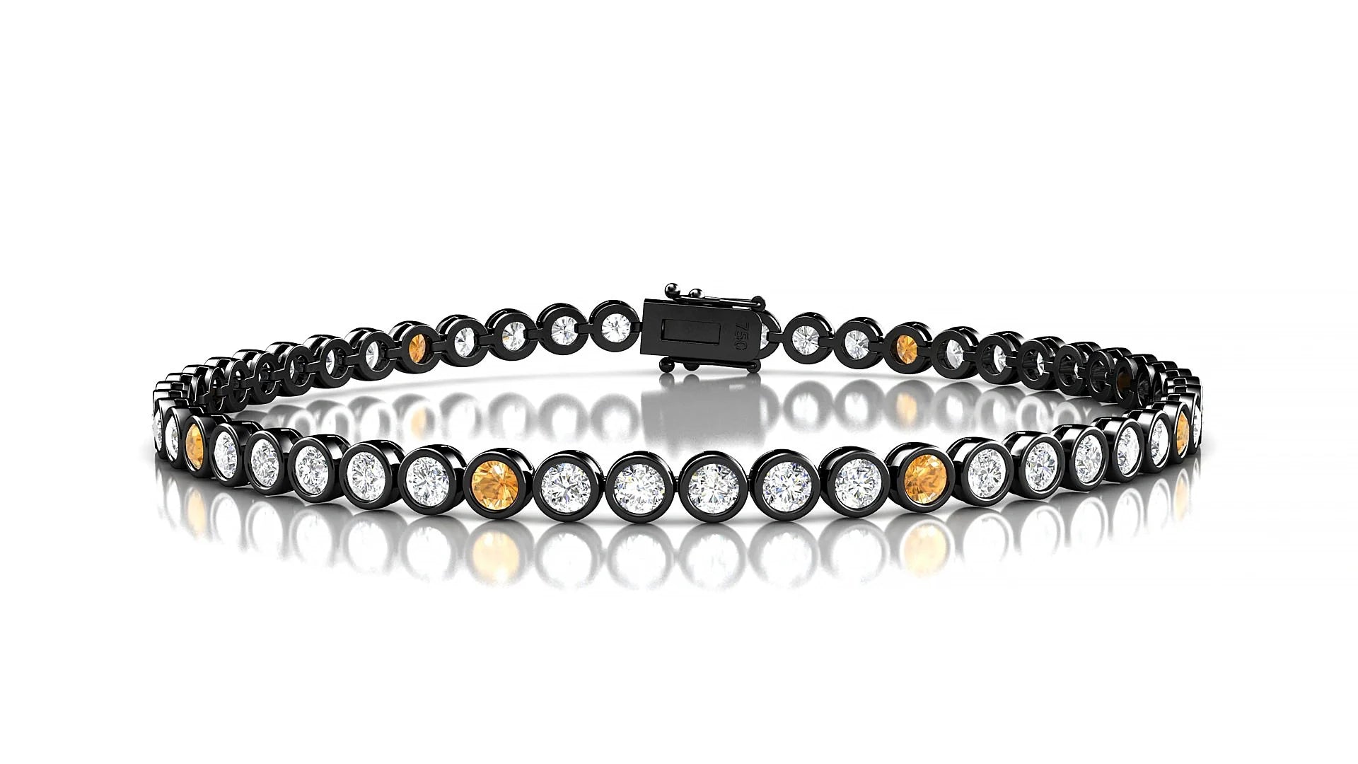 Avila 1-5 | 18k Black Gold 2.5 mm Round Natural Citrine & Diamond Tennis Bracelet
