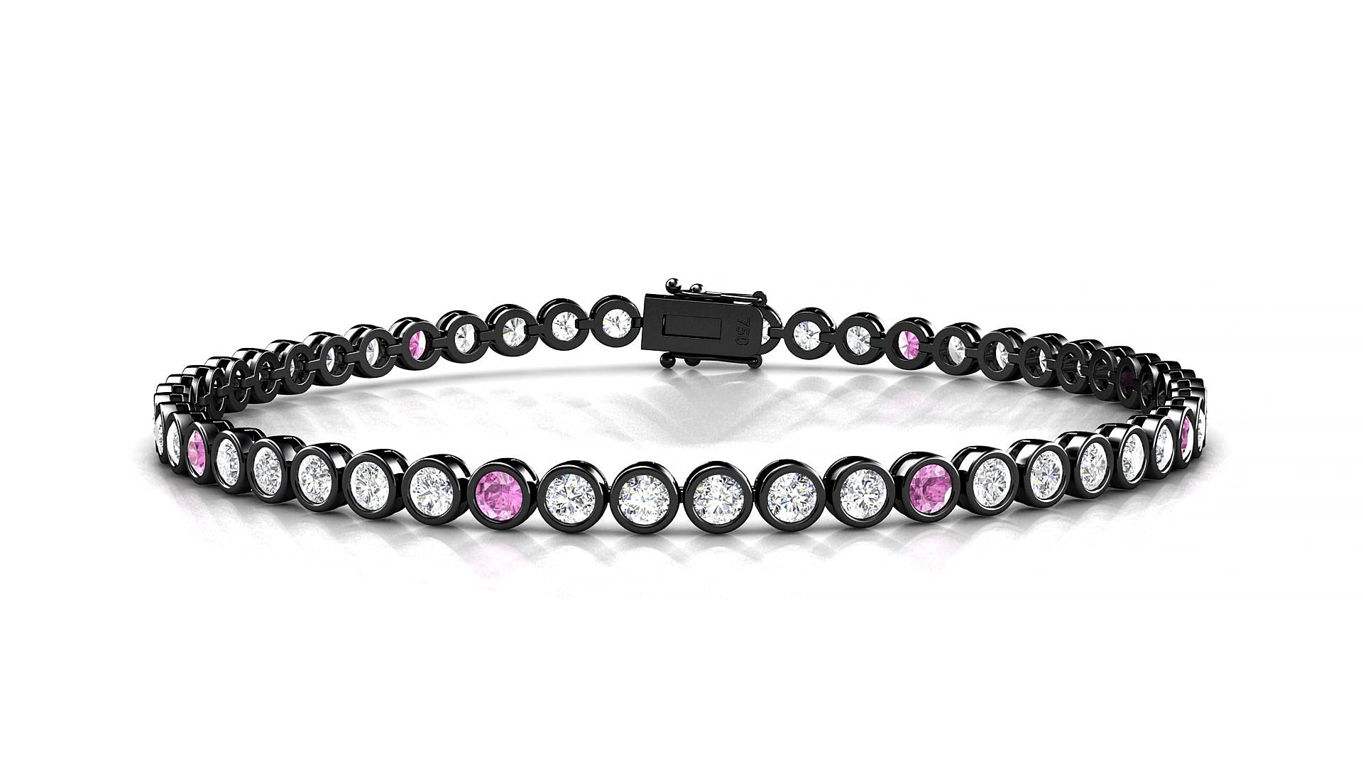 Avila 1-5 | 18k Black Gold 2.5 mm Round Natural Pink Sapphire & Diamond 15 cm Tennis Bracelet