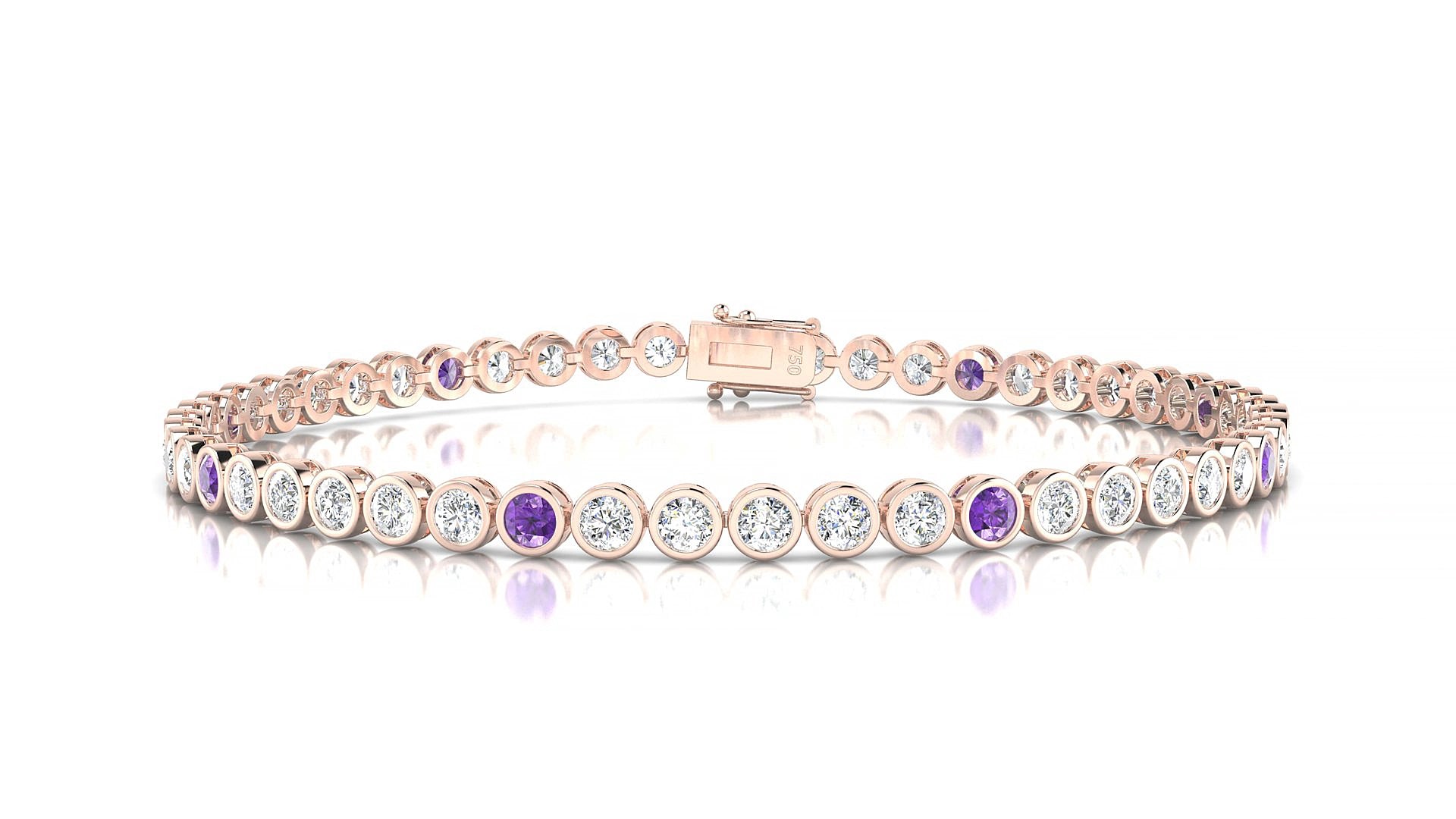 Avila 1-5 | 18k Rose Gold 2.5 mm Round Natural Amethyst & Diamond 15 cm Tennis Bracelet