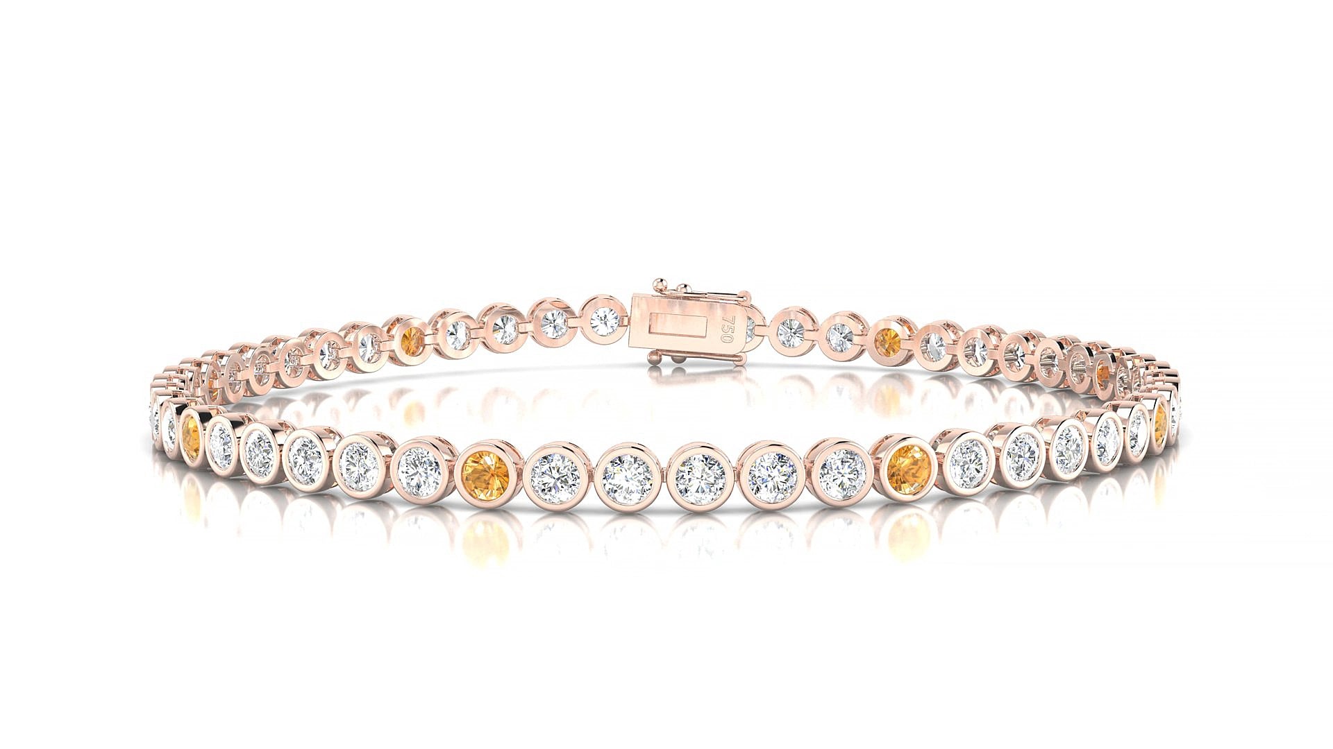 Avila 1-5 | 18k Rose Gold 2.5 mm Round Natural Citrine & Diamond 15 cm Tennis Bracelet