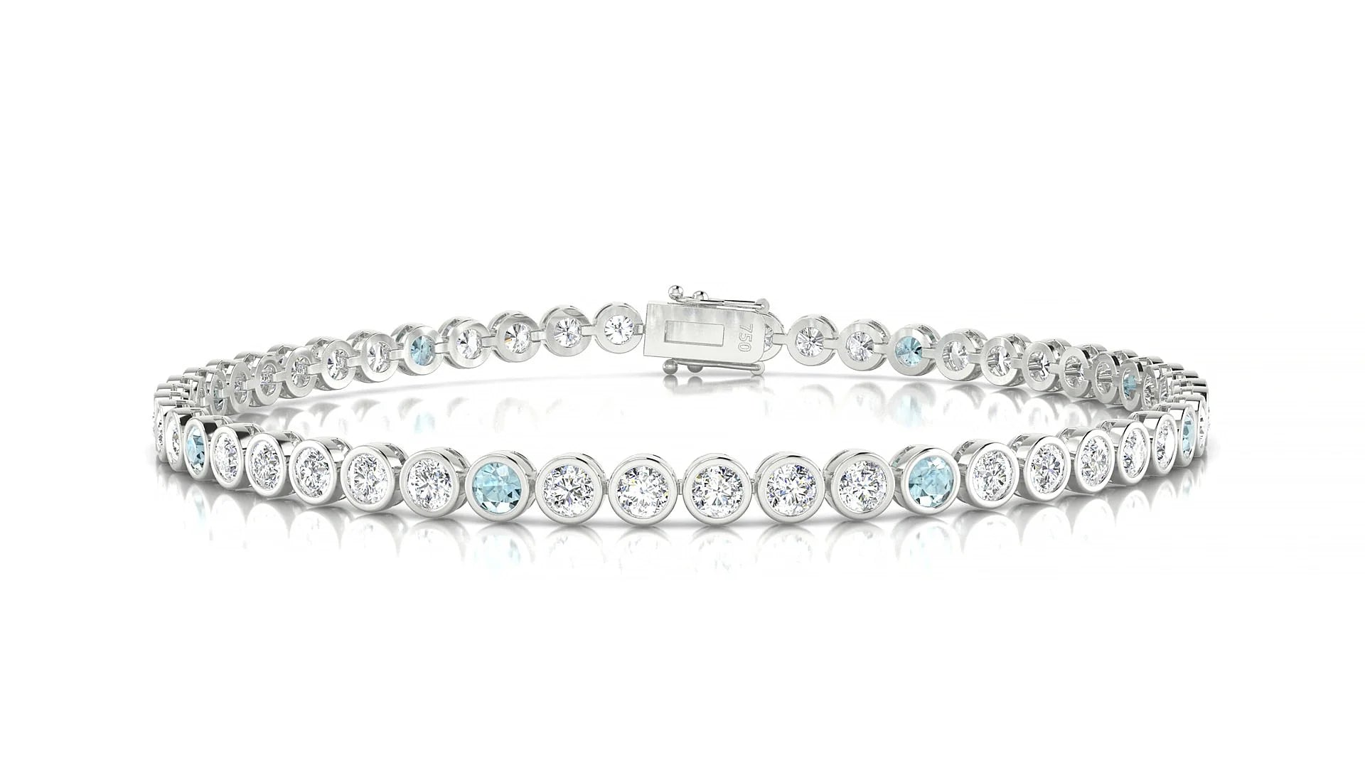 Avila 1-5 | 18k White Gold 2.5 mm Round Natural Aquamarine & Diamond Tennis Bracelet