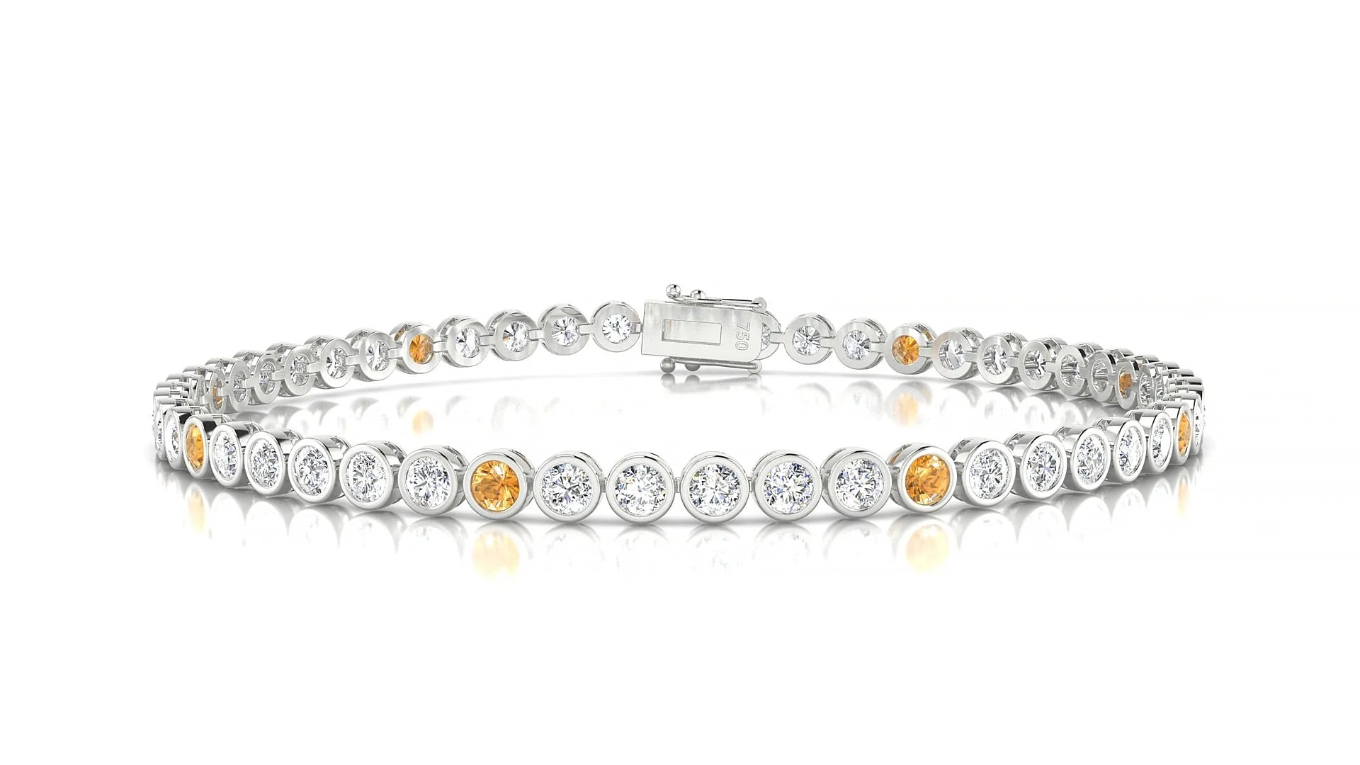 Avila 1-5 | 18k White Gold 2.5 mm Round Natural Citrine & Diamond Tennis Bracelet