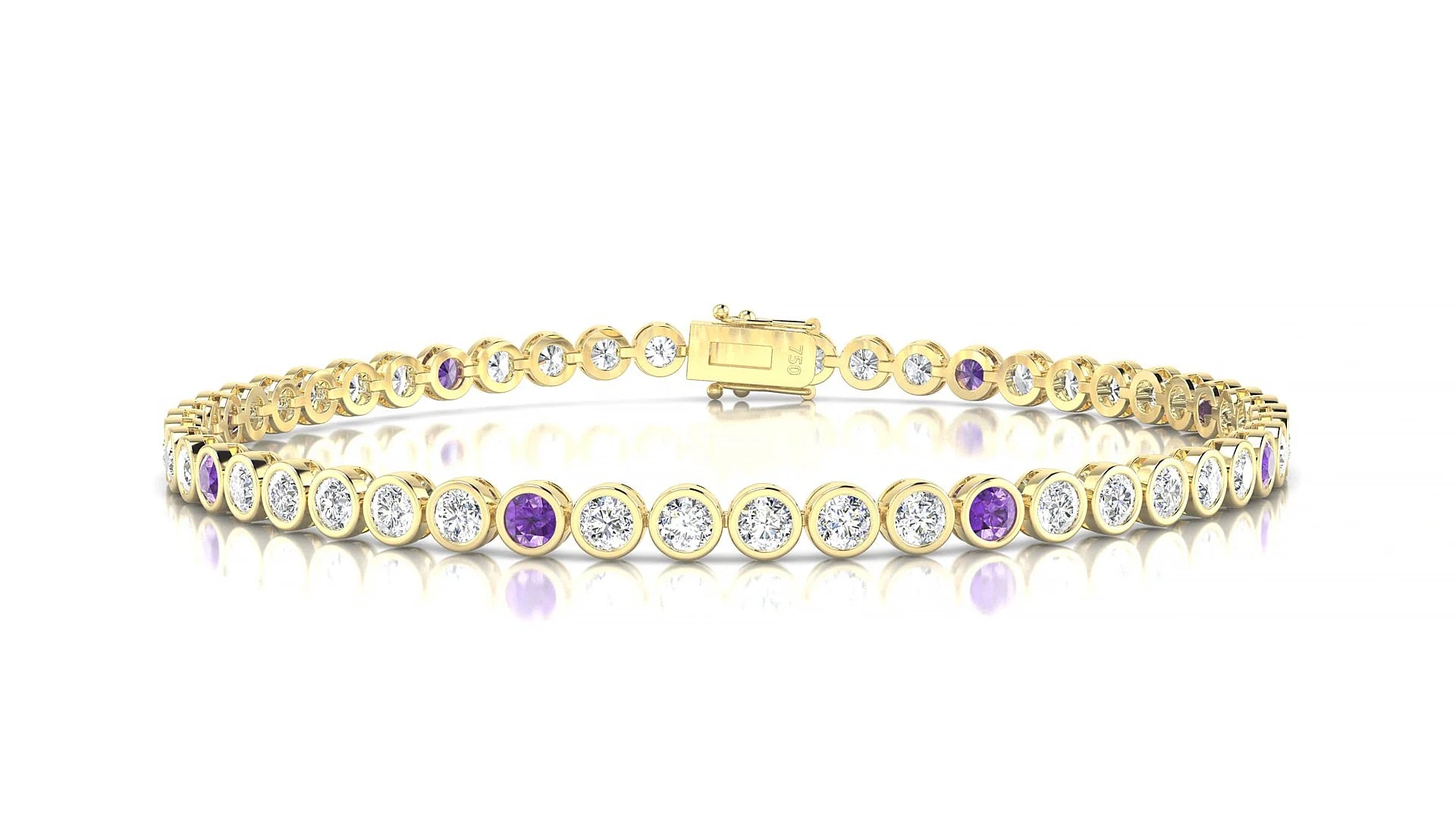 Avila 1-5 | 18k Yellow Gold 2.5 mm Round Natural Amethyst & Diamond Tennis Bracelet