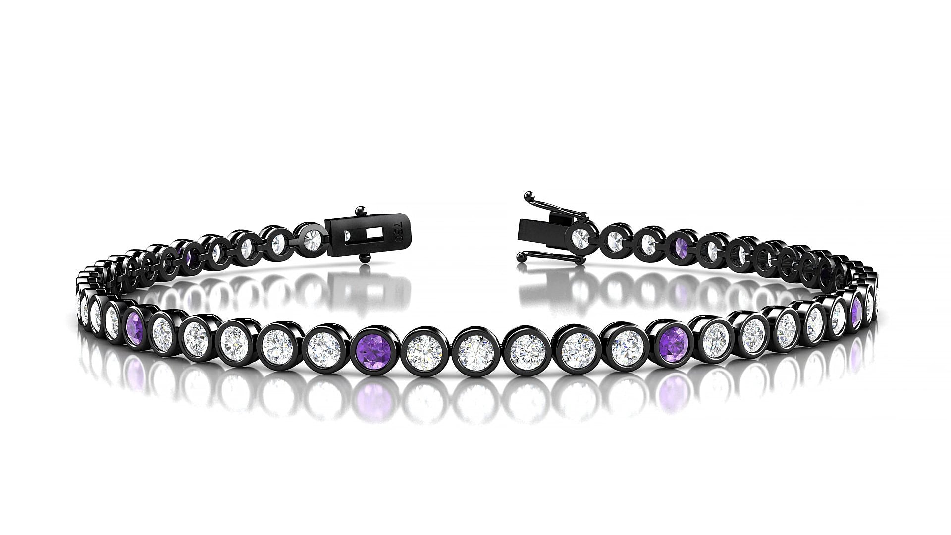 Avila 1-5 | 18k Black Gold 2.5 mm Round Natural Amethyst & Diamond 15 cm Tennis Bracelet