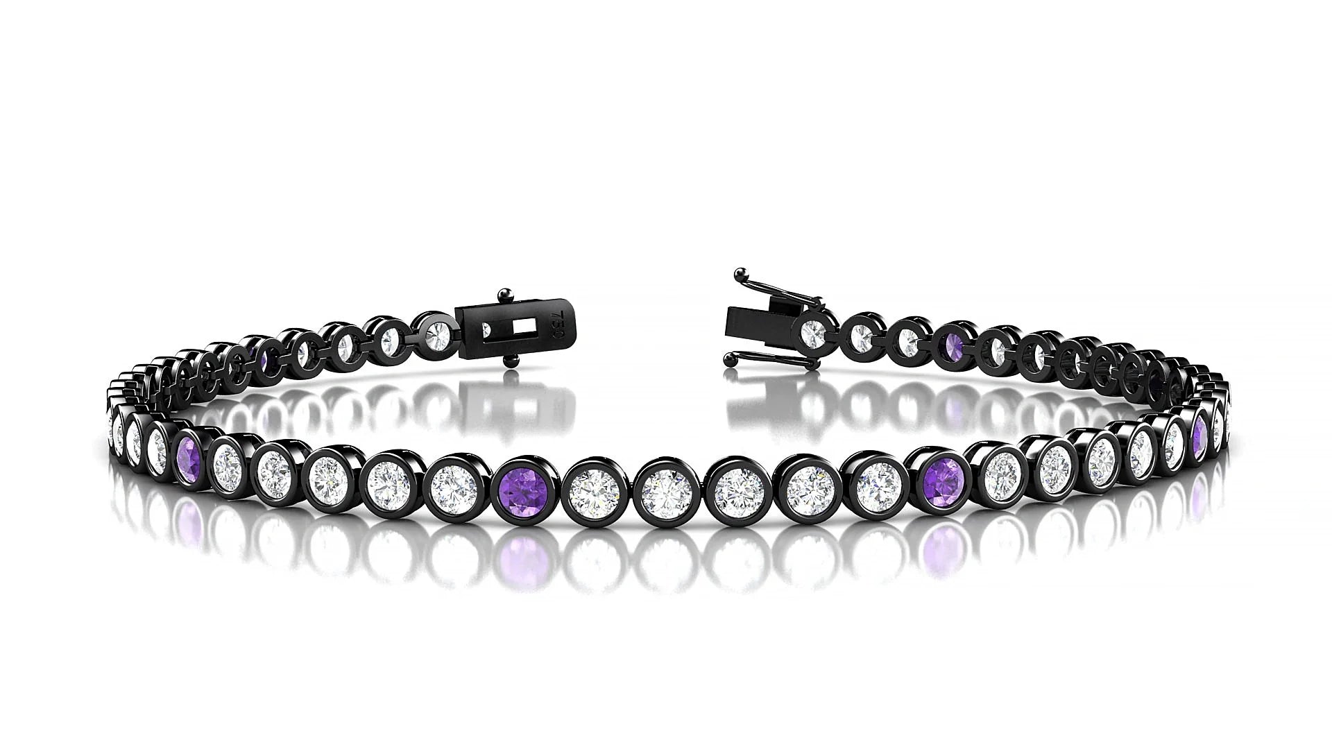 Avila 1-5 | 18k Black Gold 2.5 mm Round Natural Amethyst & Diamond Tennis Bracelet