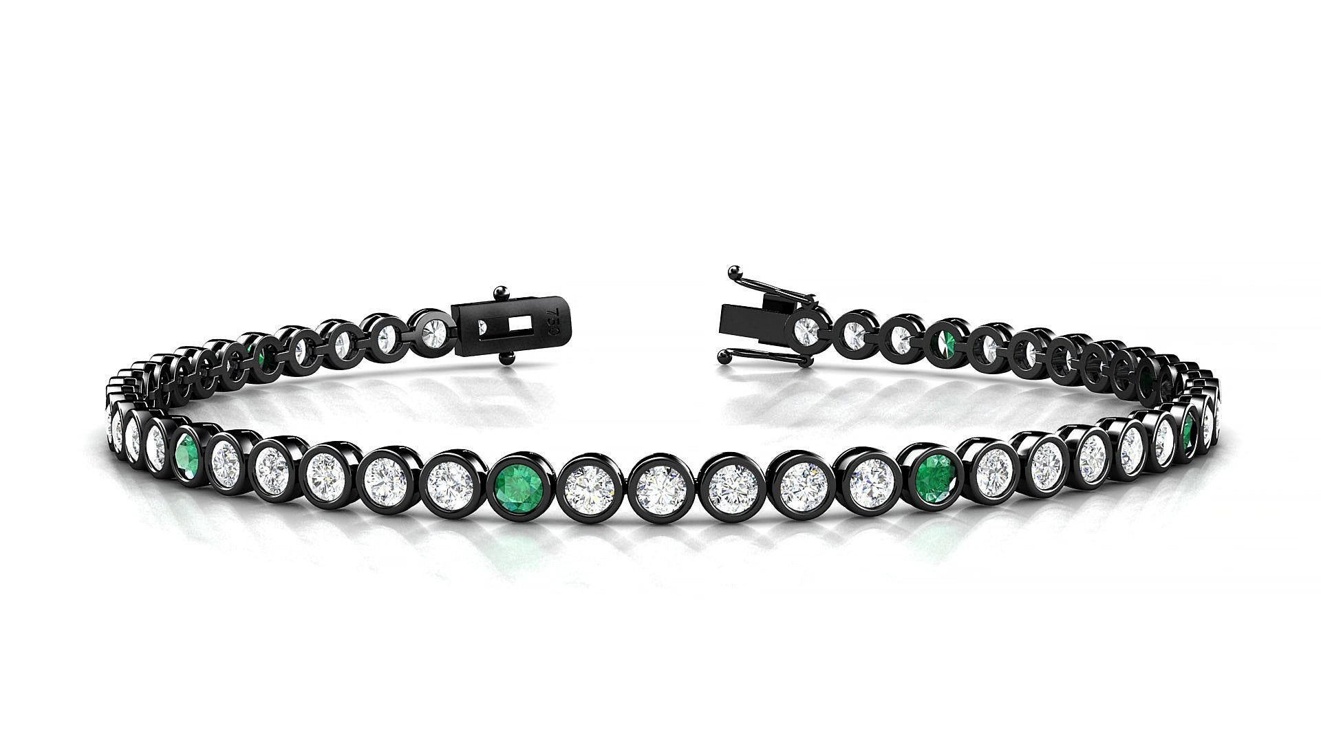Avila 1-5 | 18k Black Gold 2.5 mm Round Natural Emerald & Diamond 15 cm Tennis Bracelet