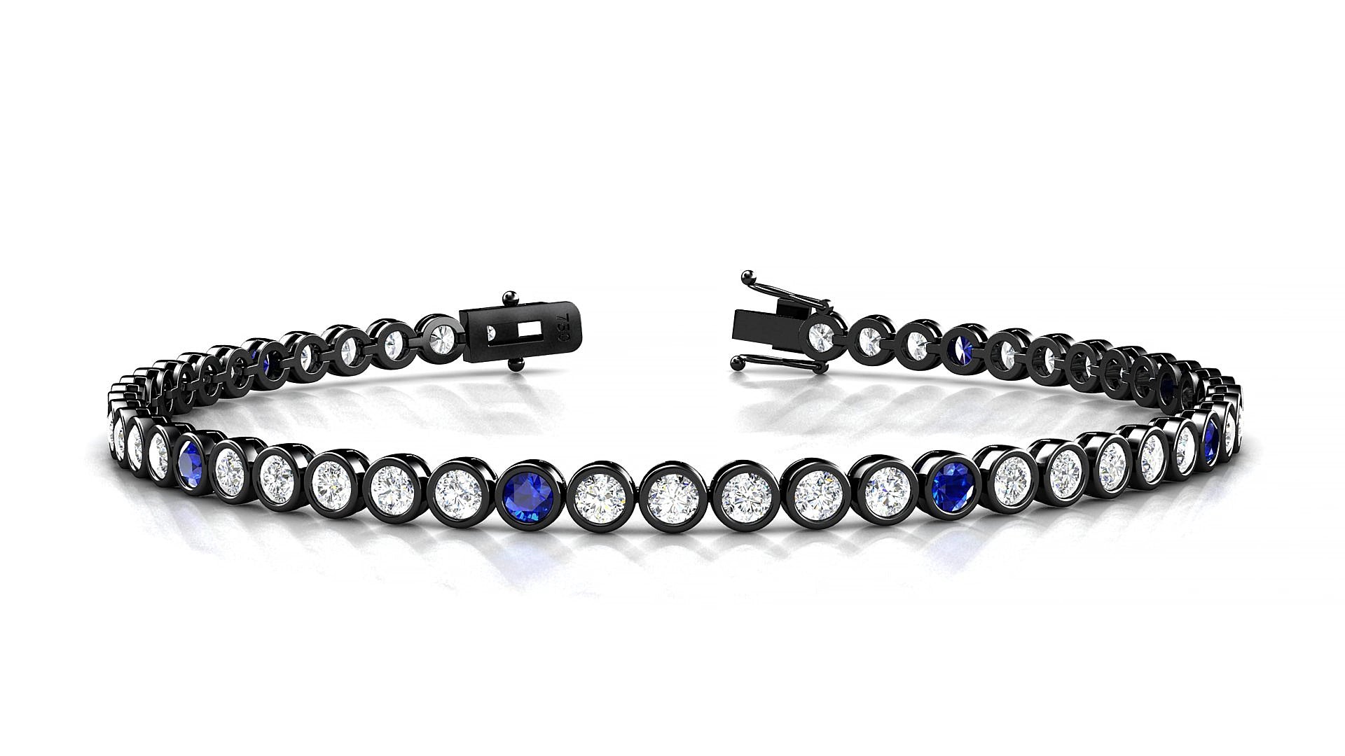 Avila 1-5 | 18k Black Gold 2.5 mm Round Natural Sapphire & Diamond 15 cm Tennis Bracelet