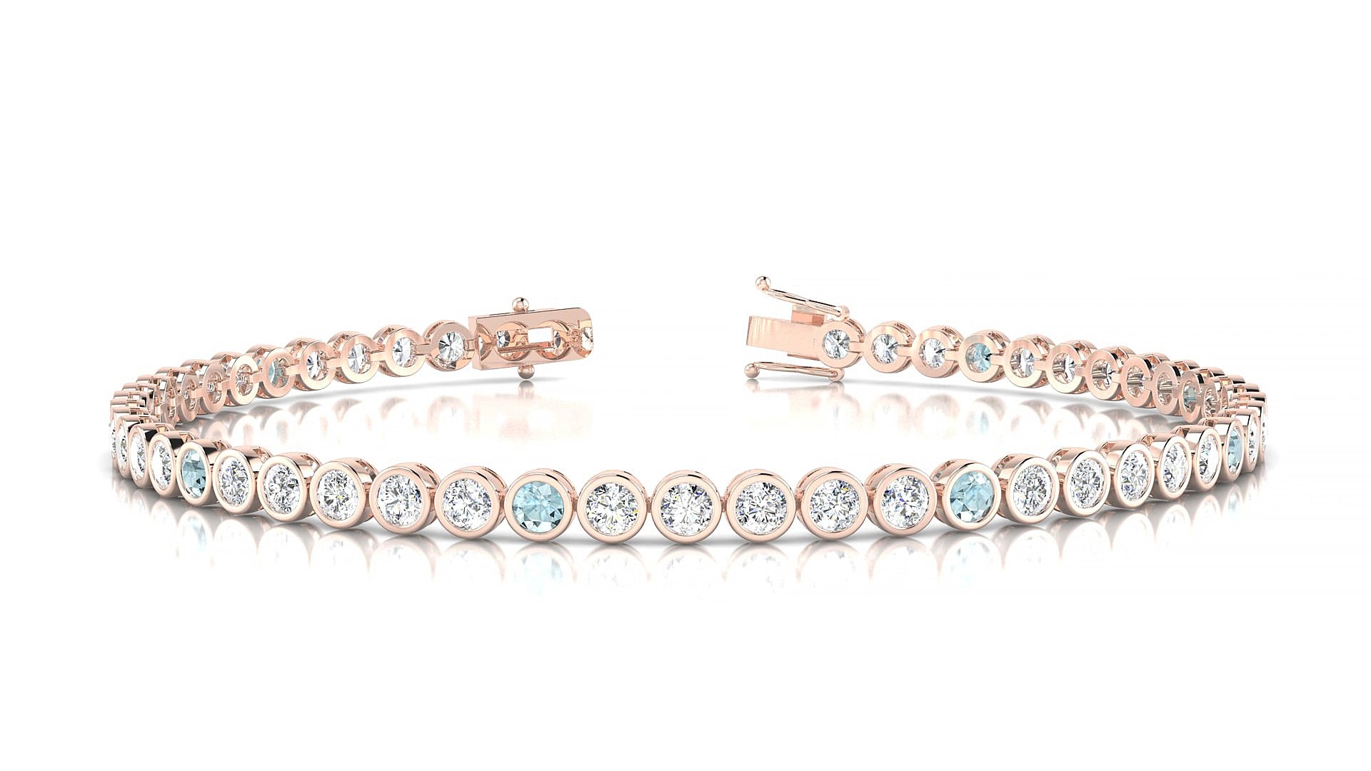 Avila 1-5 | 18k Rose Gold 2.5 mm Round Natural Aquamarine & Diamond 15 cm Tennis Bracelet