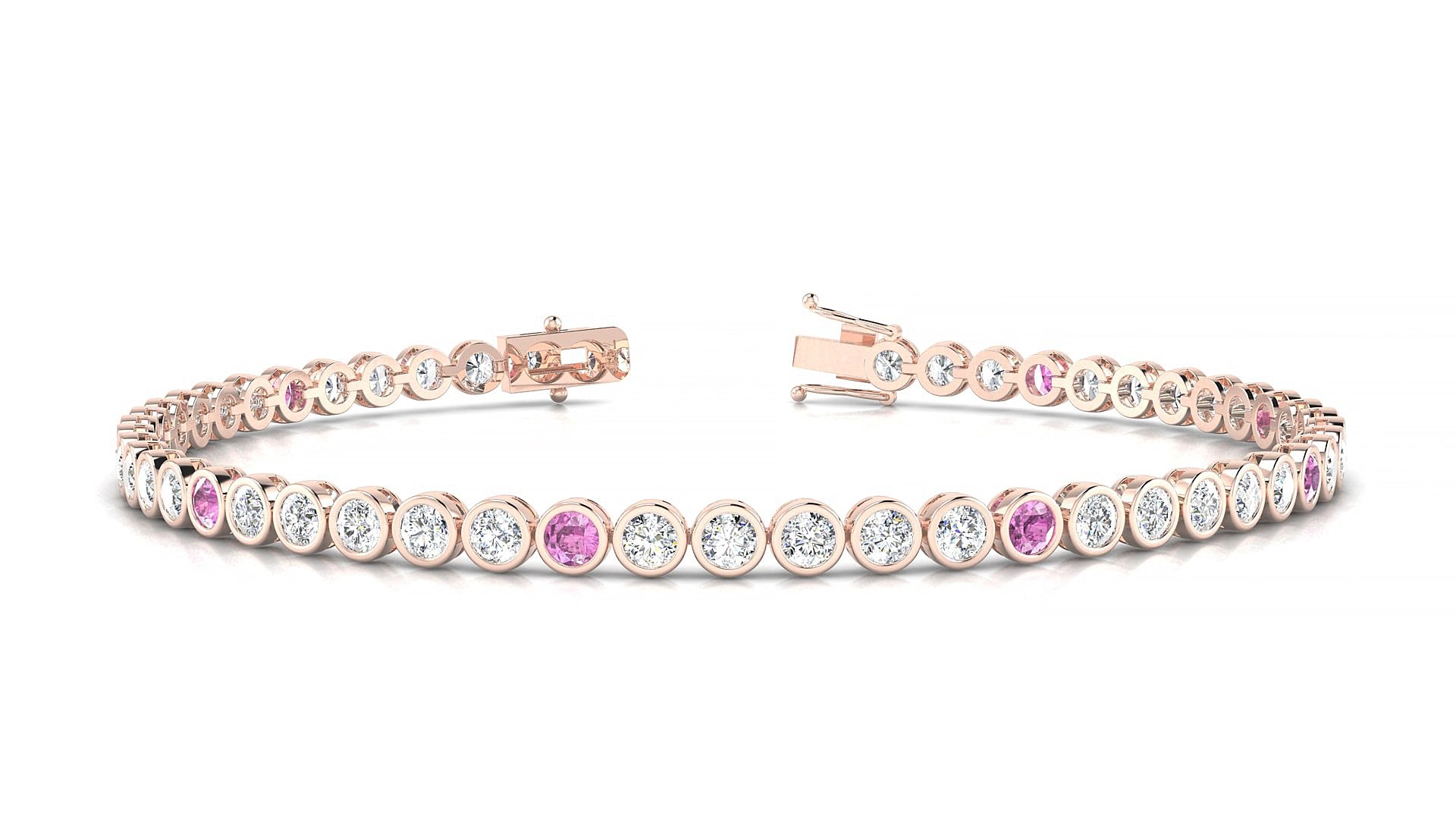 Avila 1-5 | 18k Rose Gold 2.5 mm Round Natural Pink Sapphire & Diamond 17 cm Tennis Bracelet