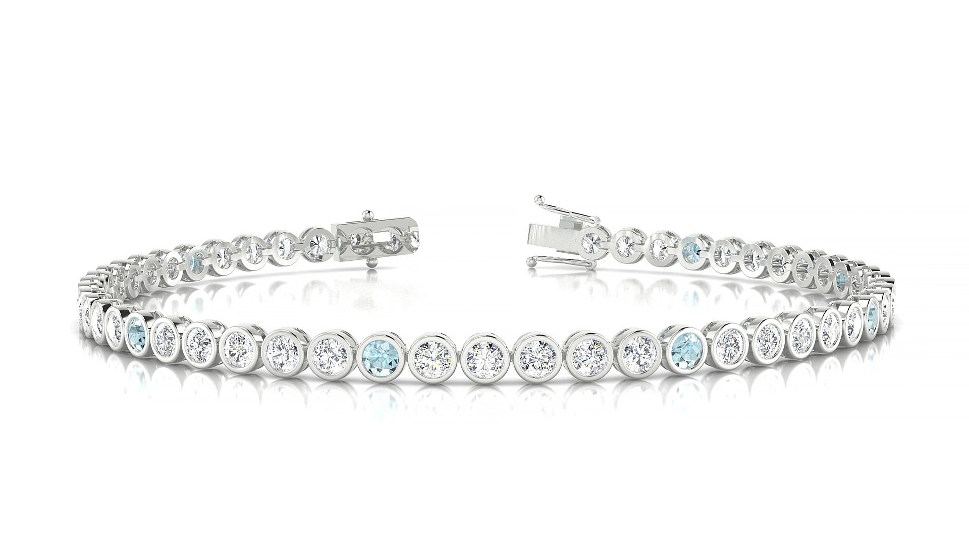 Avila 1-5 | 18k White Gold 2.5 mm Round Natural Aquamarine & Diamond 15 cm Tennis Bracelet