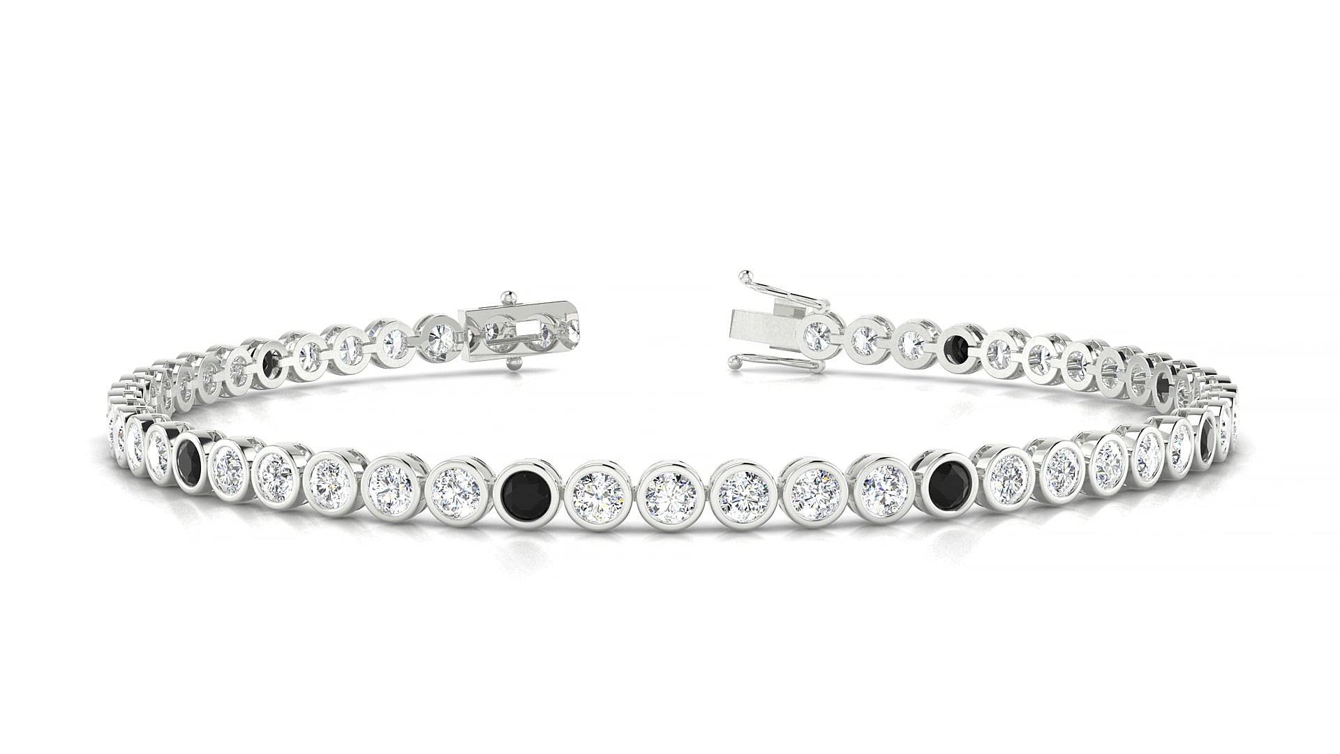 Avila 1-5 | 18k White Gold 2.5 mm Round Natural Black Diamond & Diamond 20 cm Tennis Bracelet