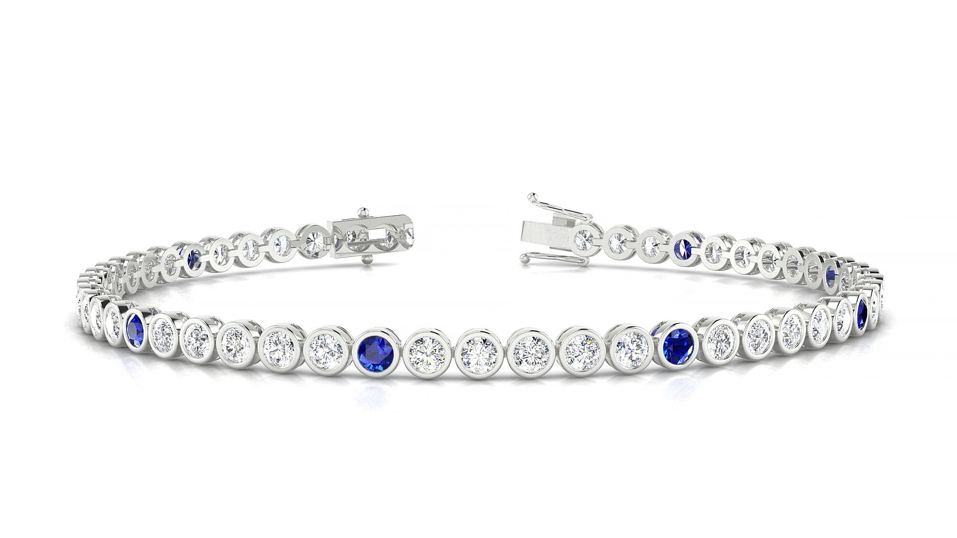 Avila 1-5 | 18k White Gold 2.5 mm Round Natural Sapphire & Diamond 15 cm Tennis Bracelet