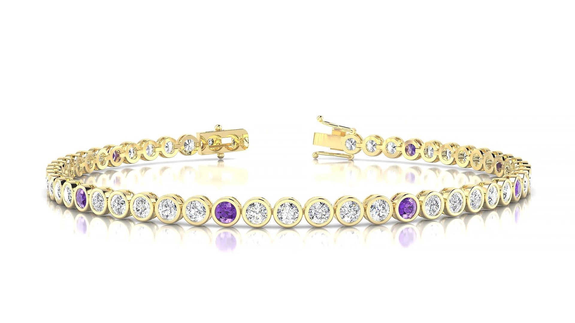 Avila 1-5 | 18k Yellow Gold 2.5 mm Round Natural Amethyst & Diamond Tennis Bracelet