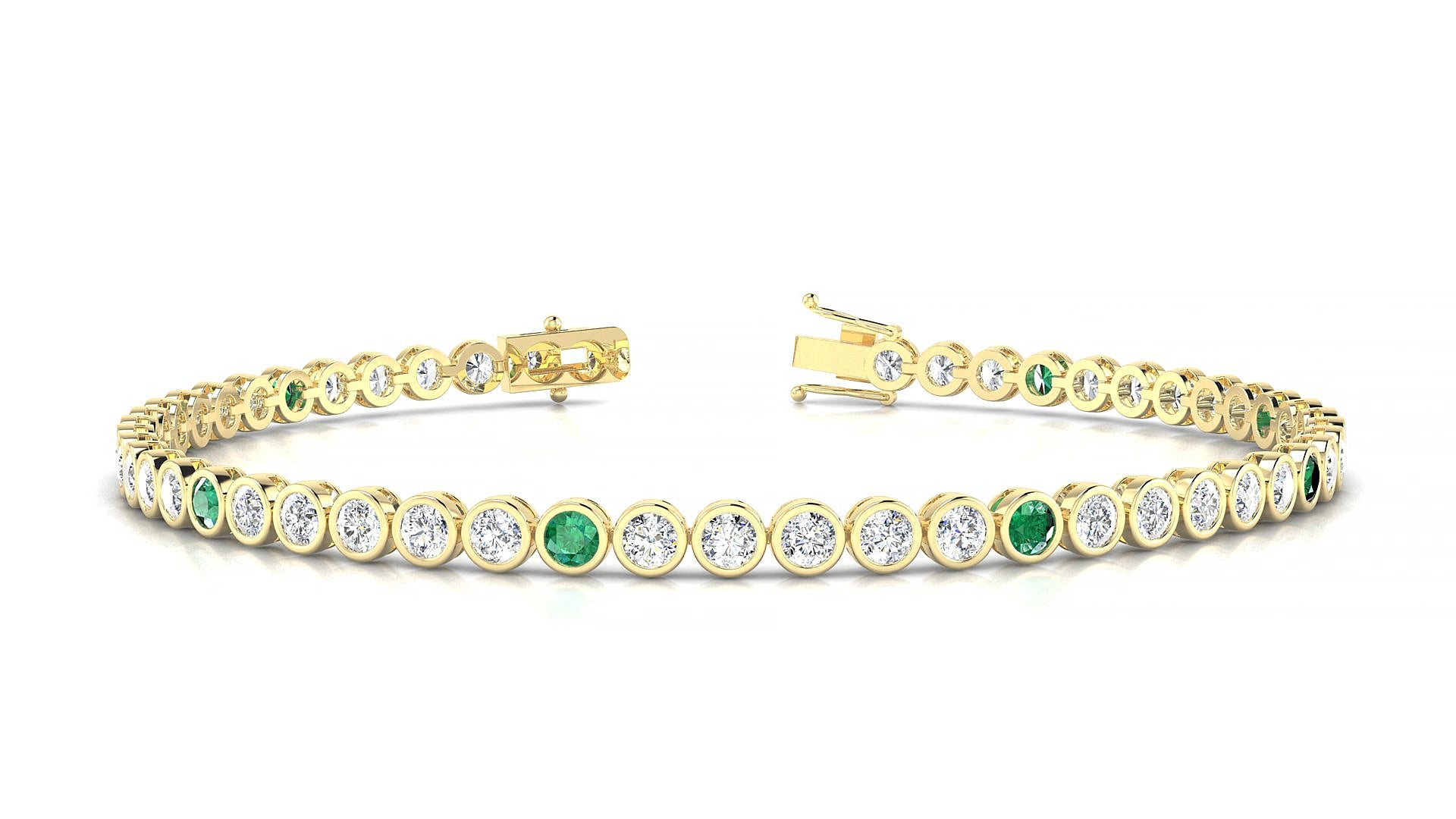 Avila 1-5 | 18k Yellow Gold 2.5 mm Round Natural Emerald & Diamond 15 cm Tennis Bracelet