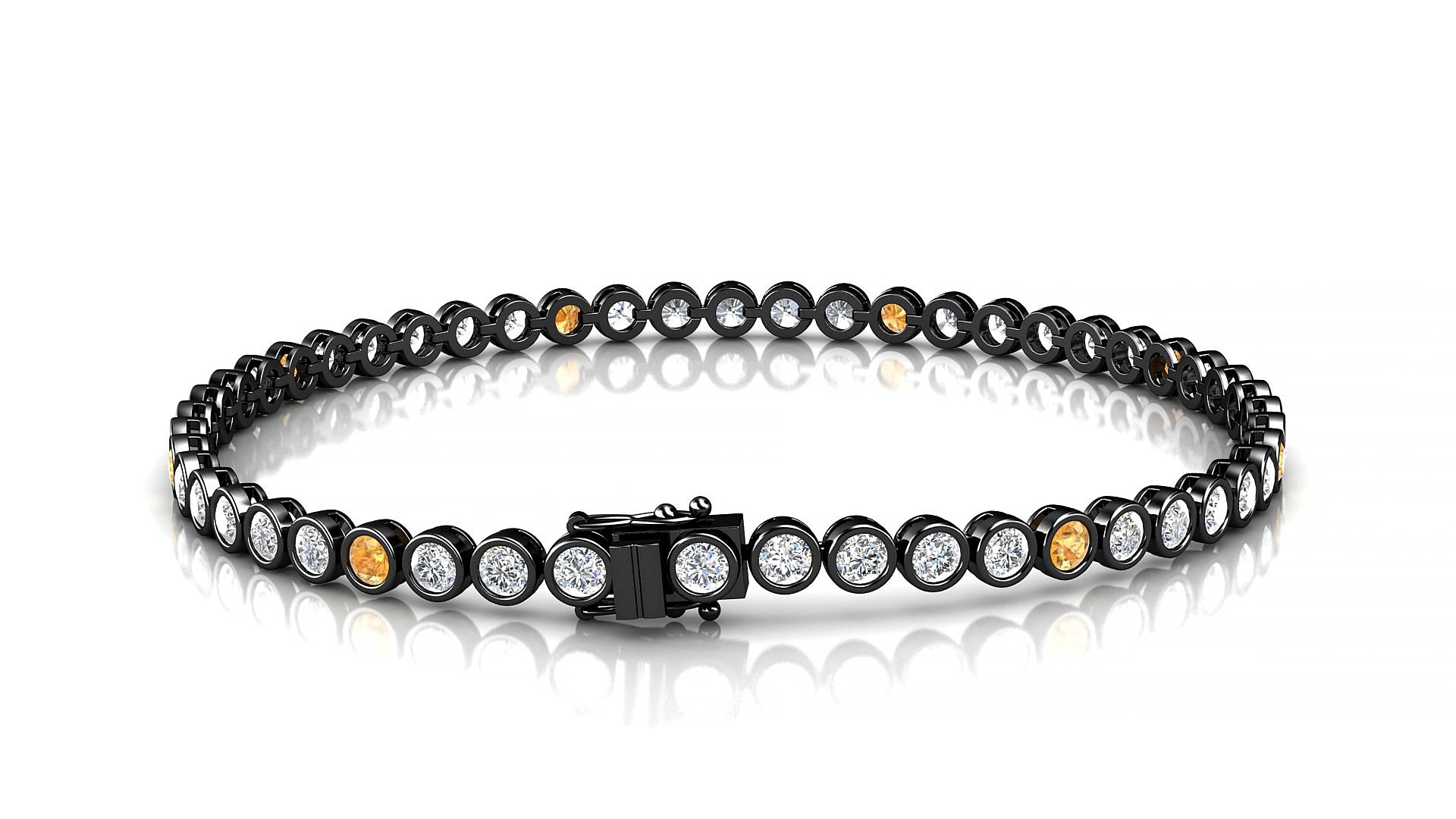 Avila 1-5 | 18k Black Gold 2.5 mm Round Natural Citrine & Diamond 15 cm Tennis Bracelet