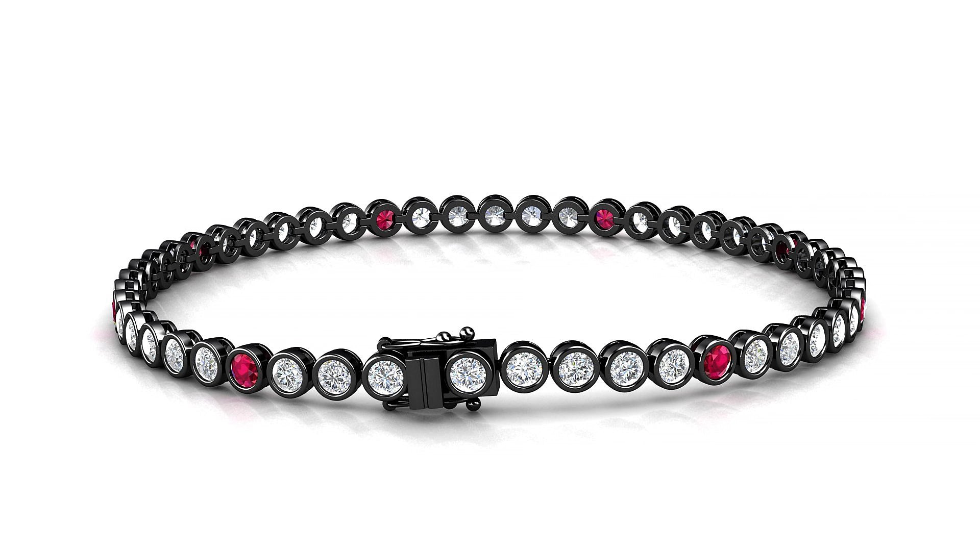 Avila 1-5 | 18k Black Gold 2.5 mm Round Natural Ruby & Diamond 15 cm Tennis Bracelet