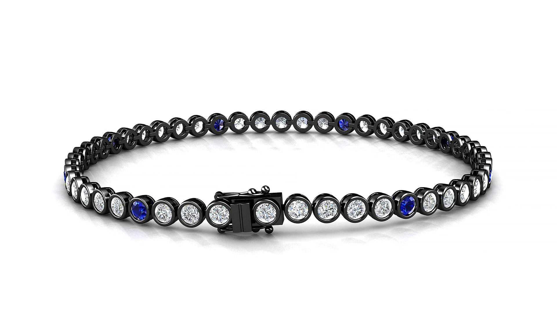 Avila 1-5 | 18k Black Gold 2.5 mm Round Natural Sapphire & Diamond 15 cm Tennis Bracelet