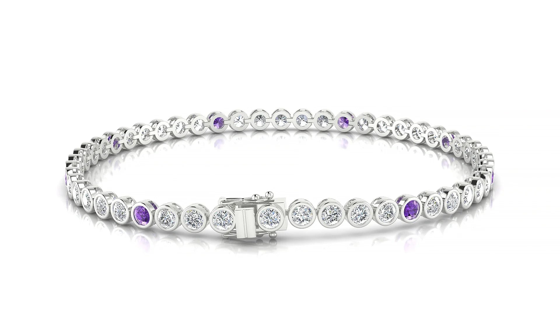 Avila 1-5 | 18k White Gold 2.5 mm Round Natural Amethyst & Diamond Tennis Bracelet