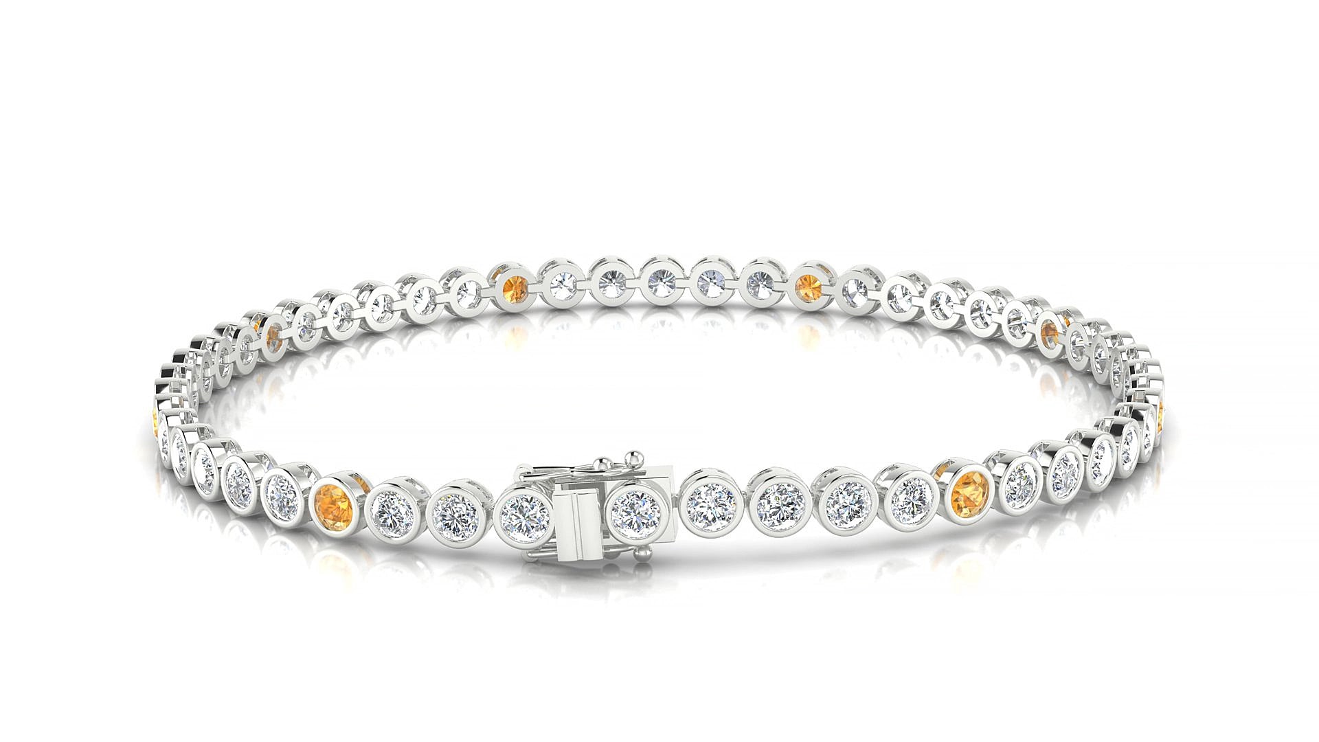Avila 1-5 | 18k White Gold 2.5 mm Round Natural Citrine & Diamond 15 cm Tennis Bracelet