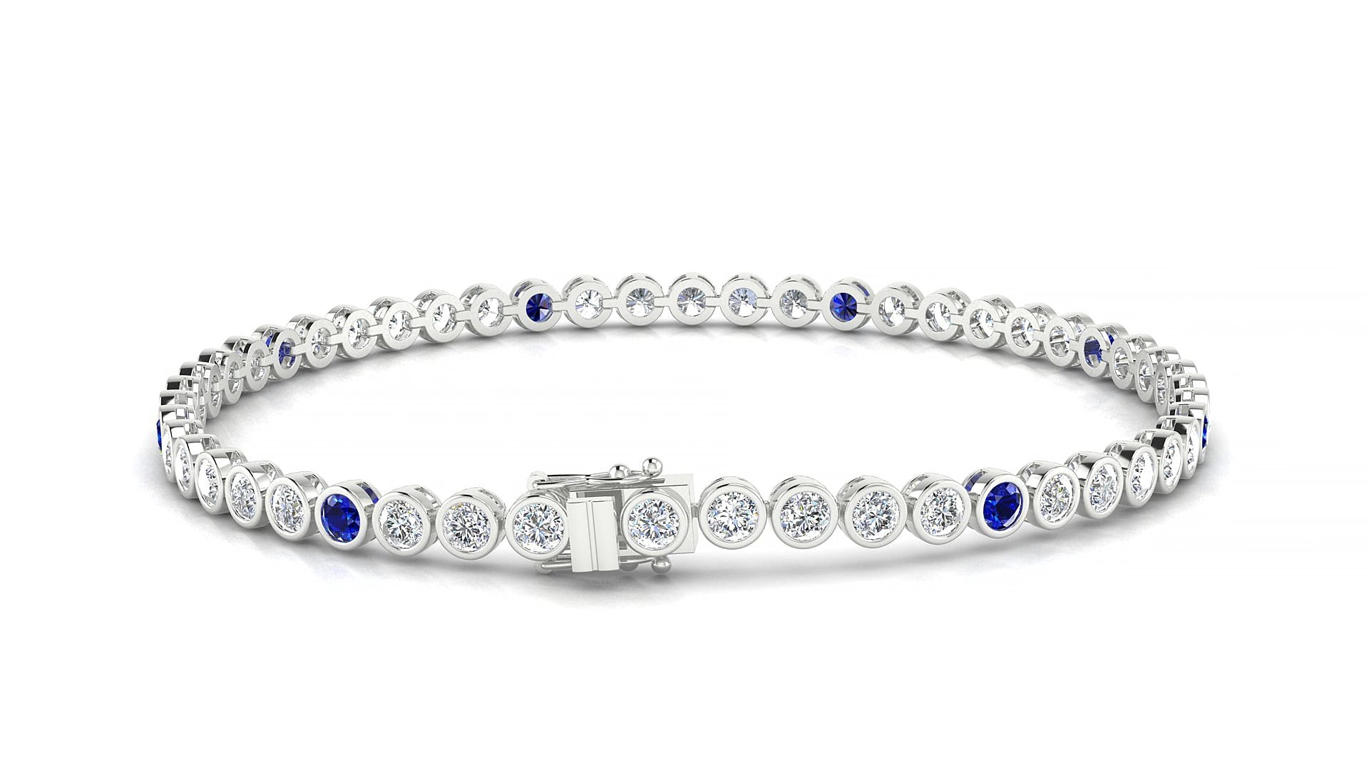 Avila 1-5 | 18k White Gold 2.5 mm Round Natural Sapphire & Diamond 15 cm Tennis Bracelet