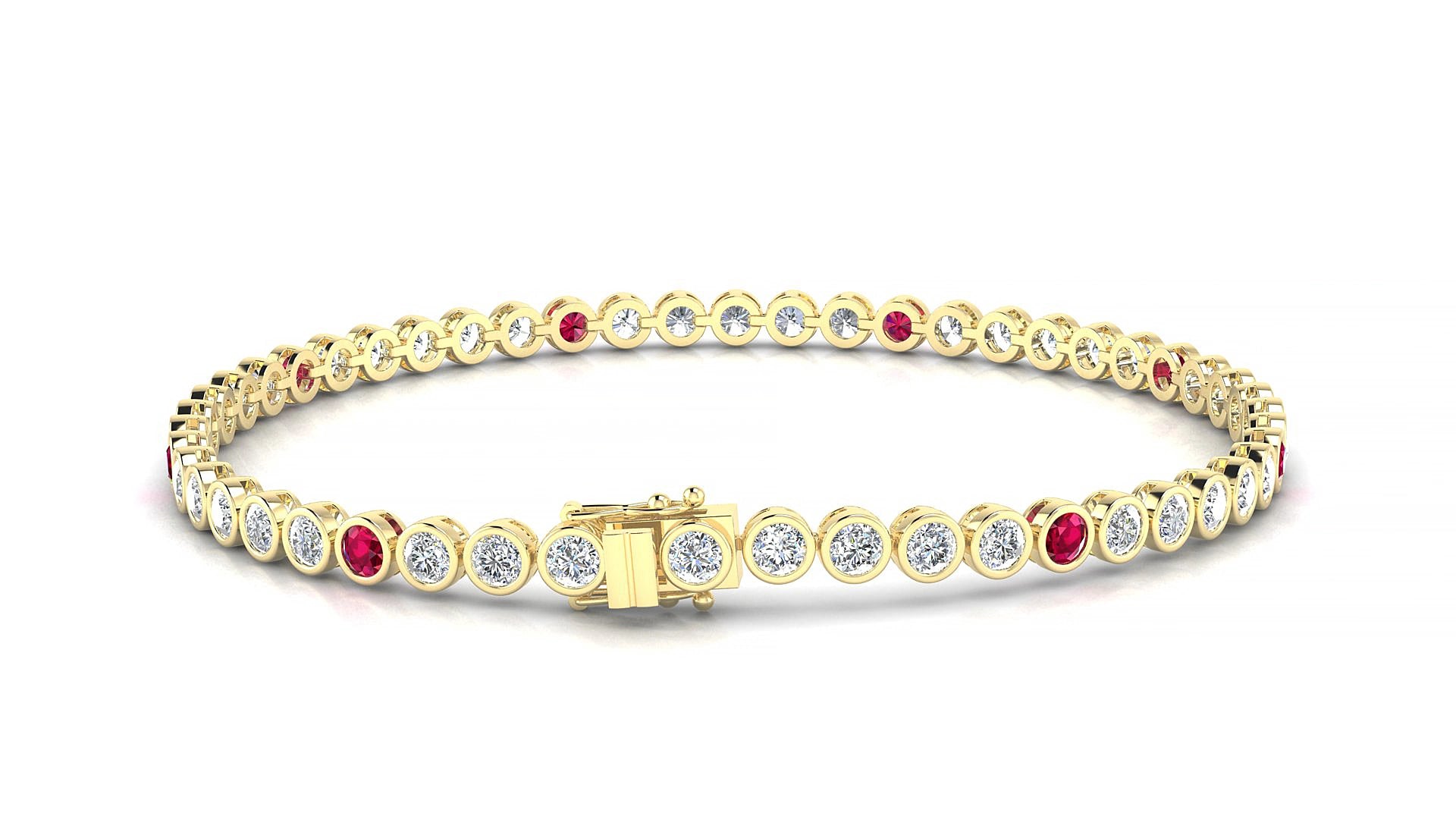 Avila 1-5 | 18k Yellow Gold 2.5 mm Round Natural Ruby & Diamond 15 cm Tennis Bracelet