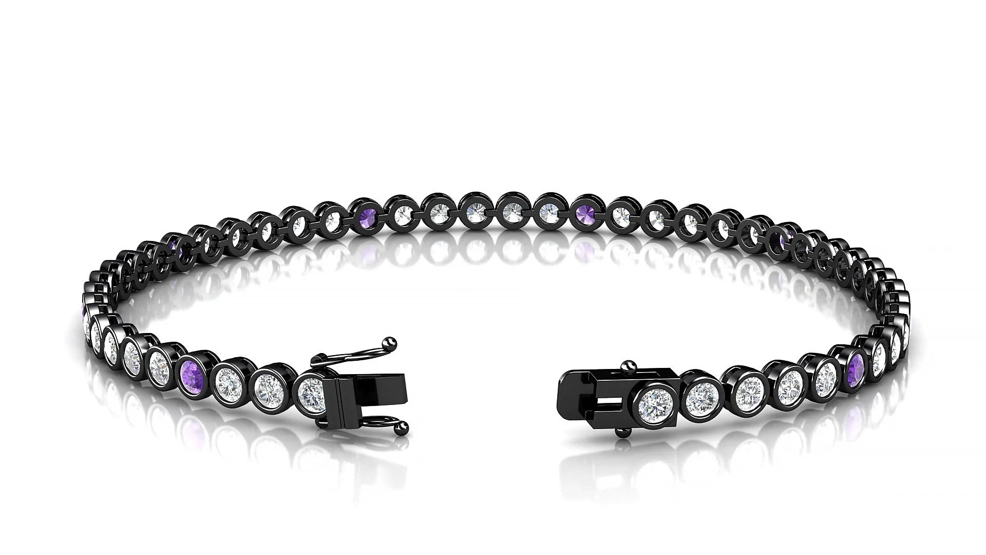 Avila 1-5 | 18k Black Gold 2.5 mm Round Natural Amethyst & Diamond Tennis Bracelet