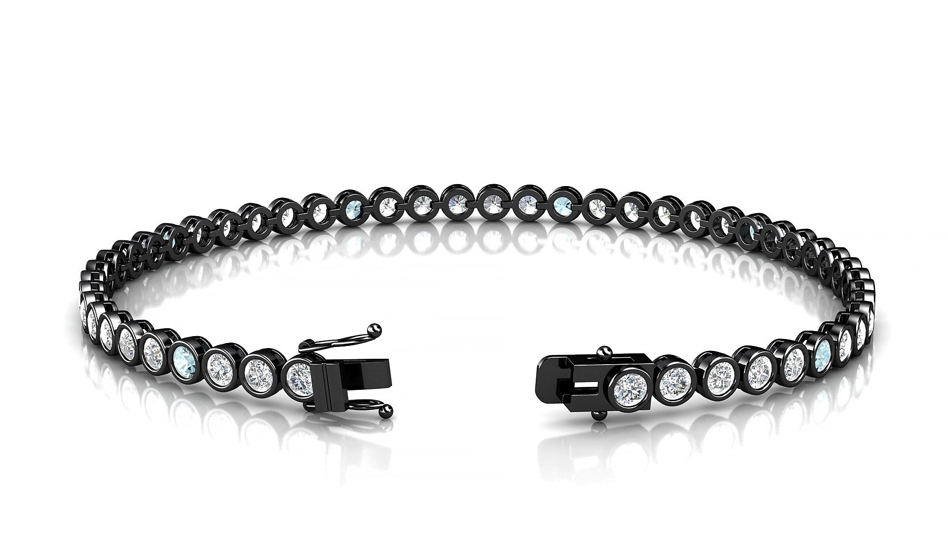 Avila 1-5 | 18k Black Gold 2.5 mm Round Natural Aquamarine & Diamond 15 cm Tennis Bracelet