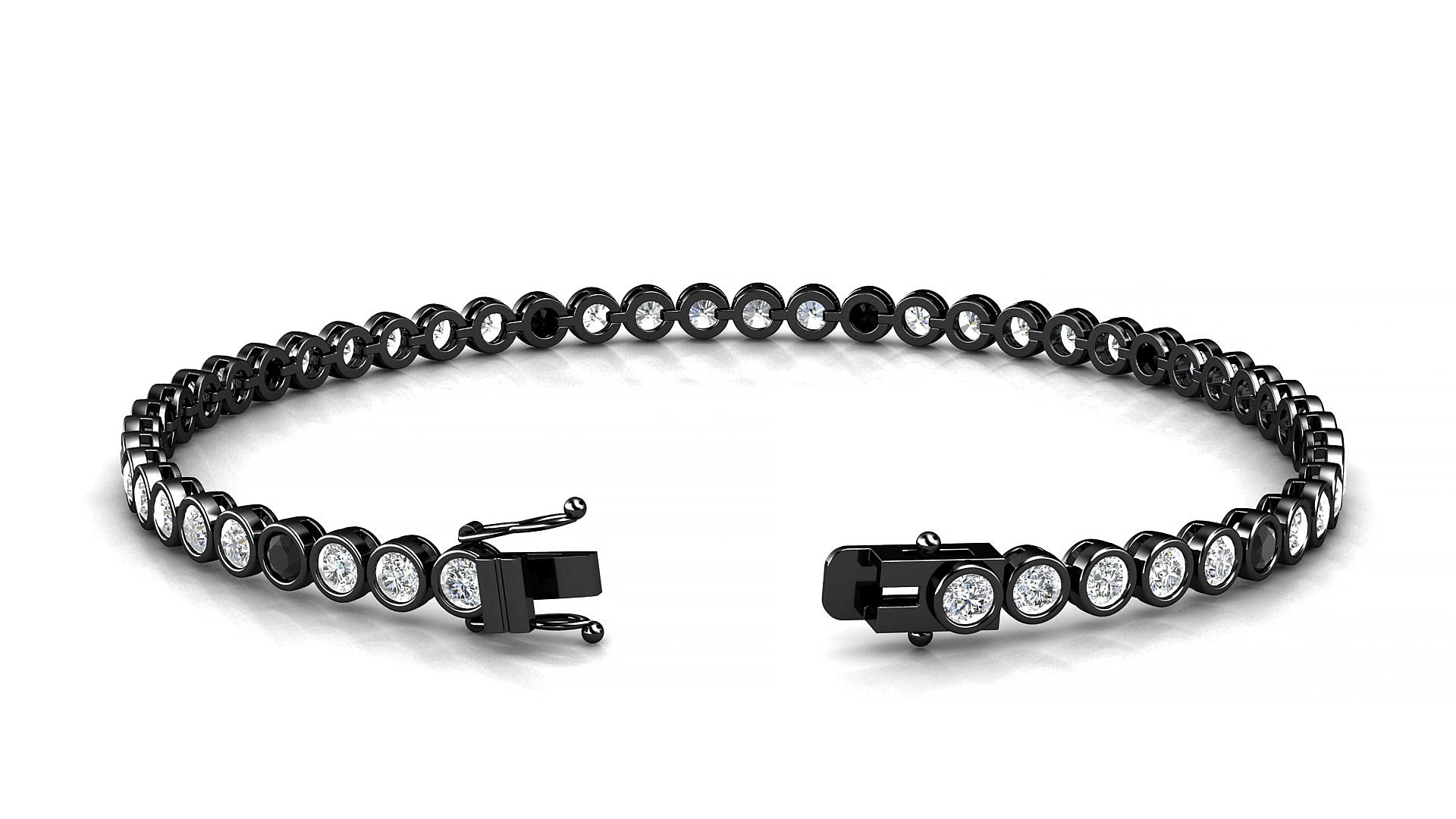 Avila 1-5 | 18k Black Gold 2.5 mm Round Natural Black Diamond & Diamond 20 cm Tennis Bracelet