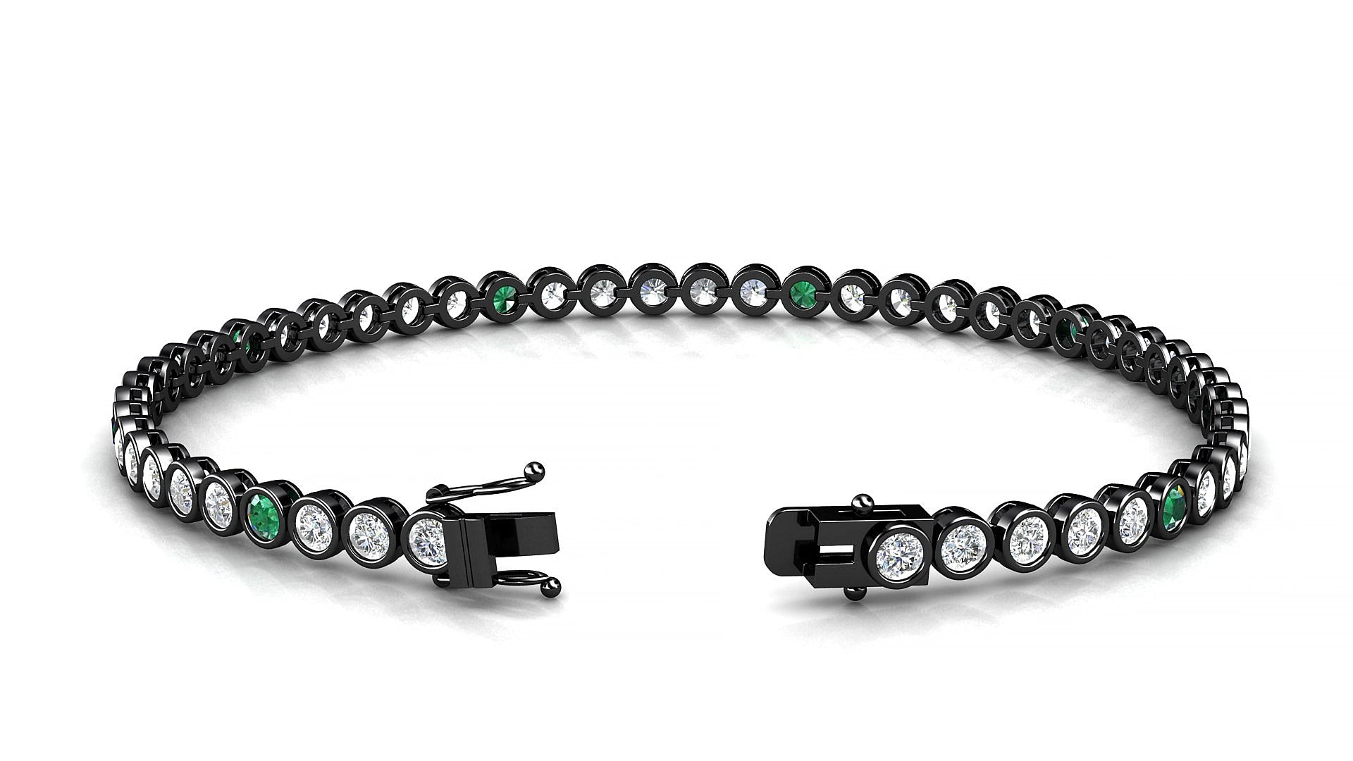 Avila 1-5 | 18k Black Gold 2.5 mm Round Natural Emerald & Diamond 15 cm Tennis Bracelet